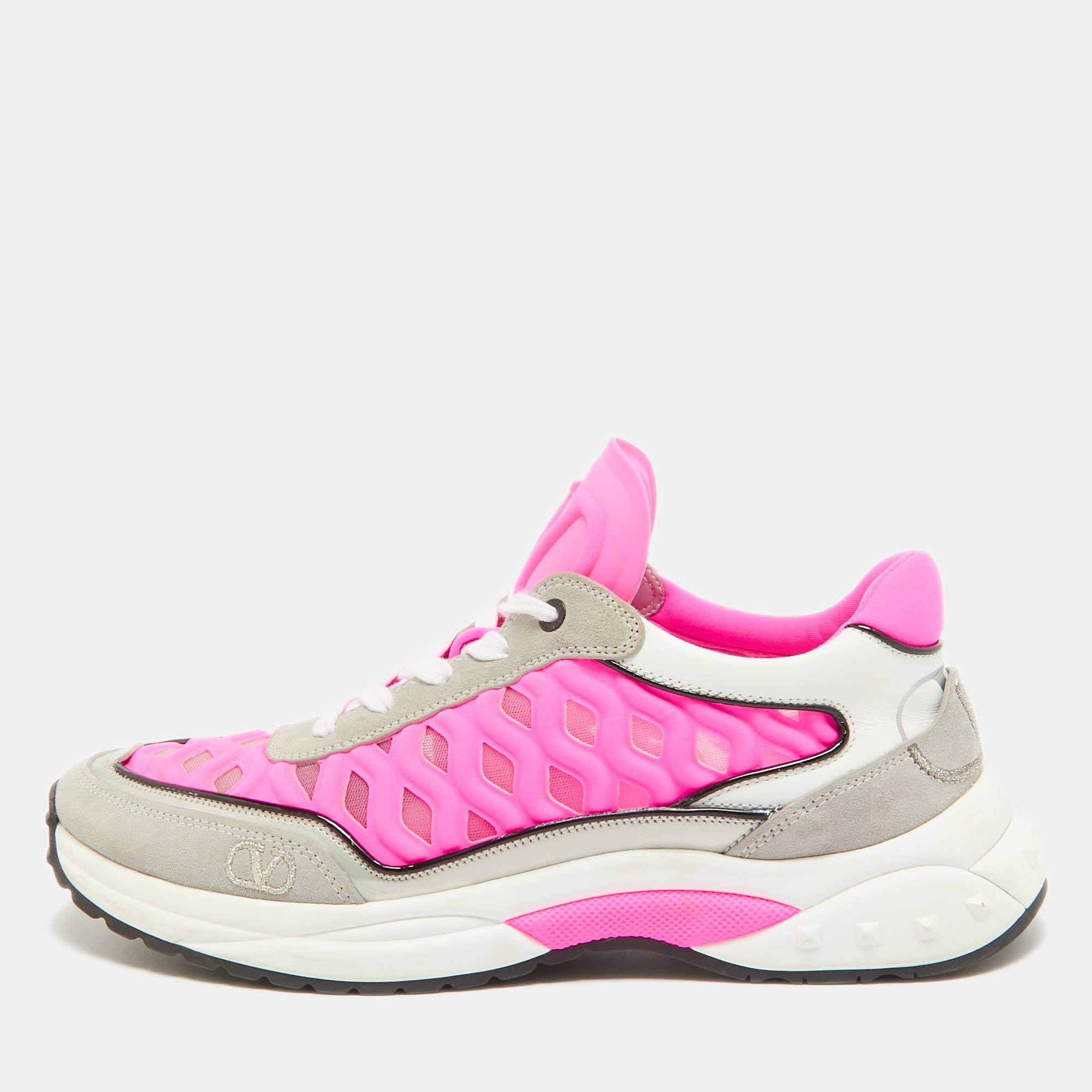 Pre Owned Valentino Multicolor Suede and Fabric Runner Low Top Sneakers Size 39