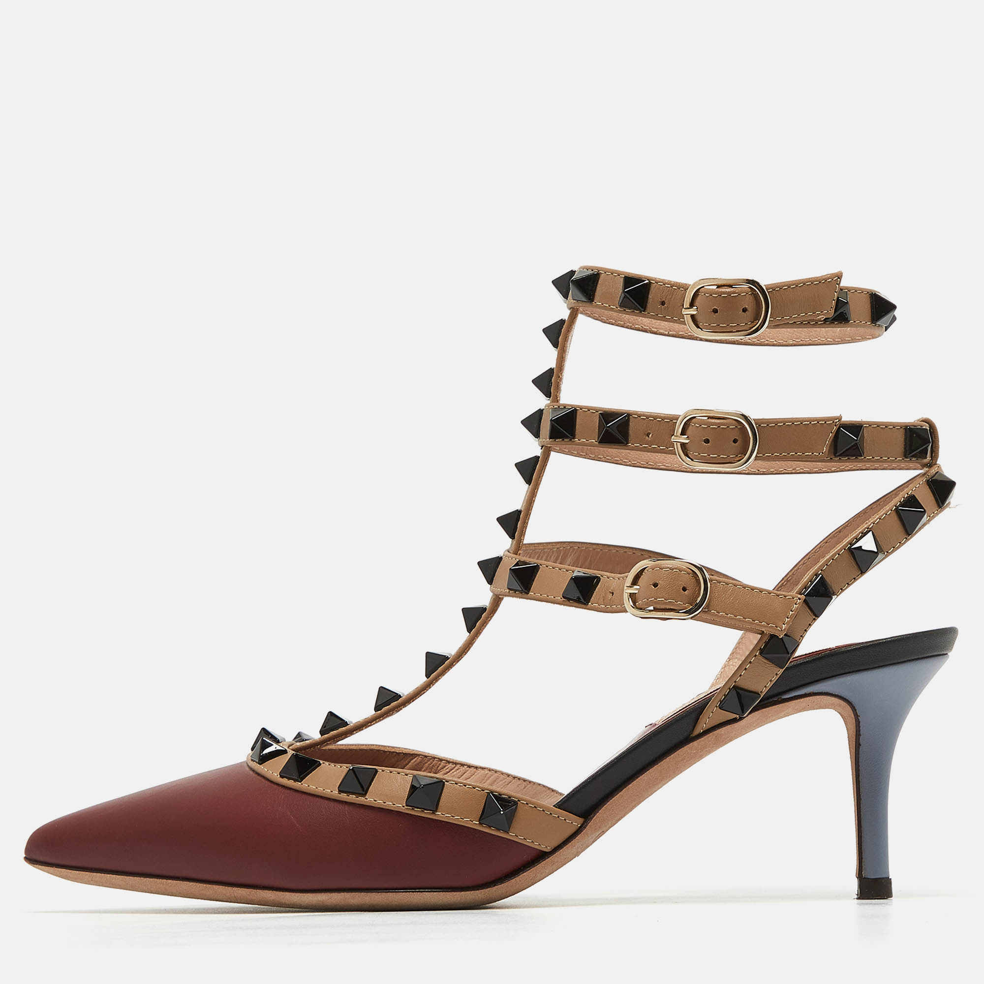 Pre Owned Valentino Multicolor Leather Rockstud Caged Pumps Size 36