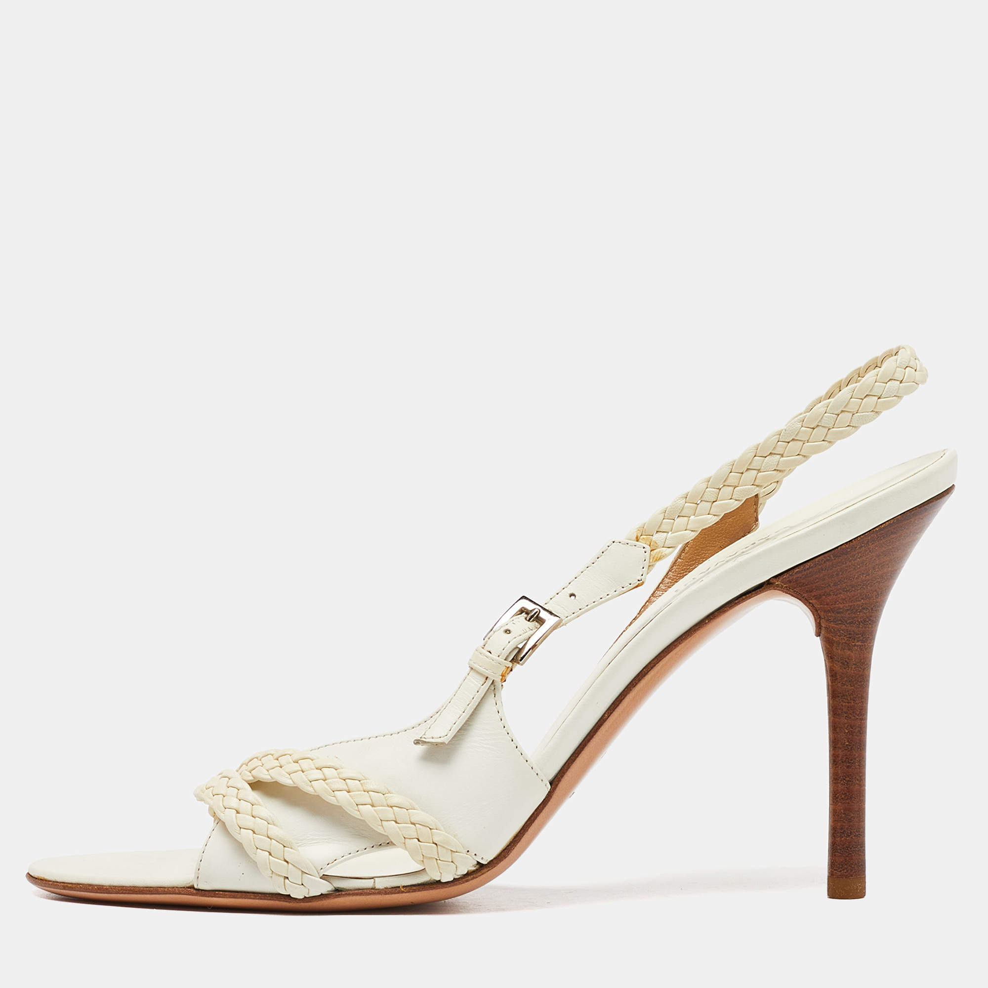 Valentino White Woven Leather Slingback Sandals Size 39.5