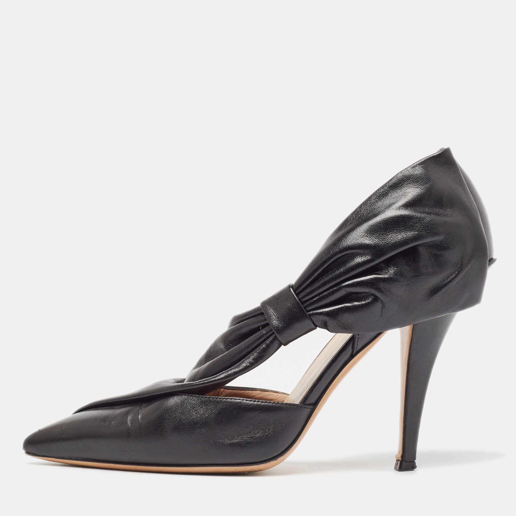 Pre Owned Valentino Black Leather Bow  Pointed Toe  Pumps Size 39.5