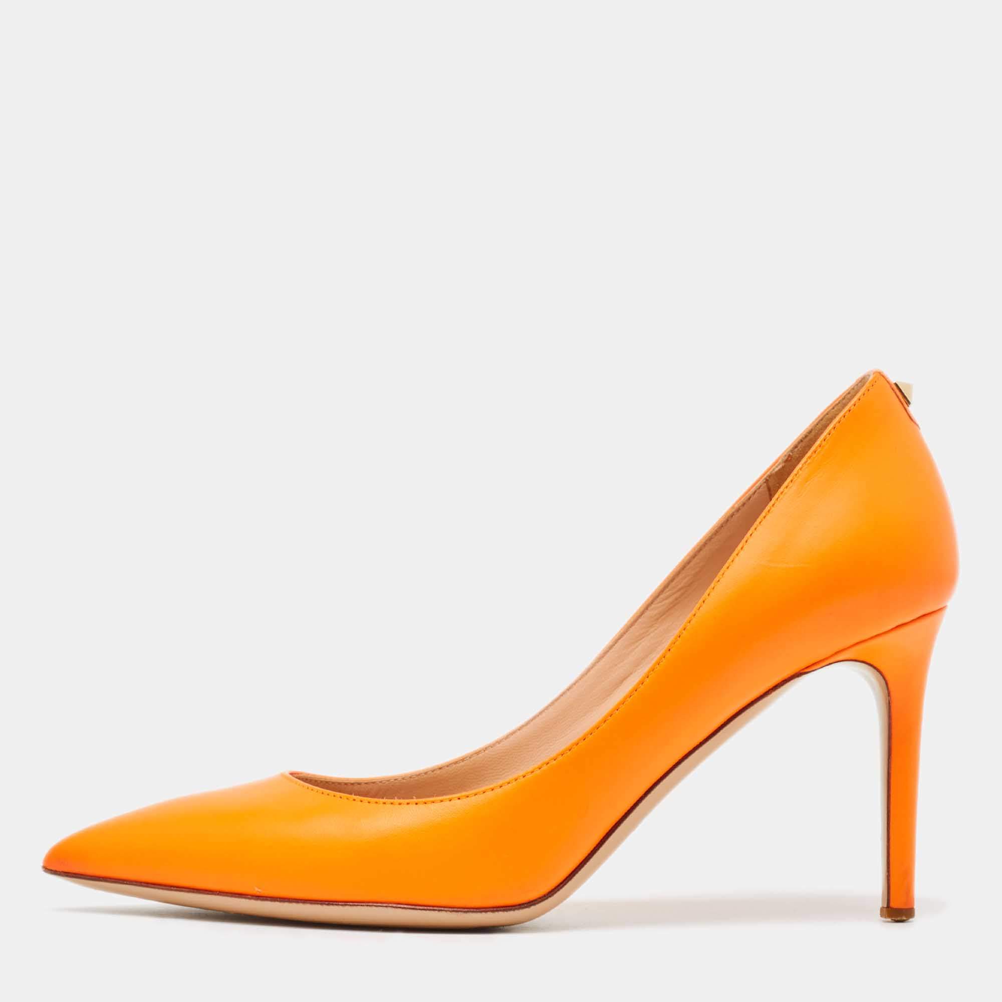 Pre Owned Valentino Orange Leather Pointed Toe  Pumps Size 36
