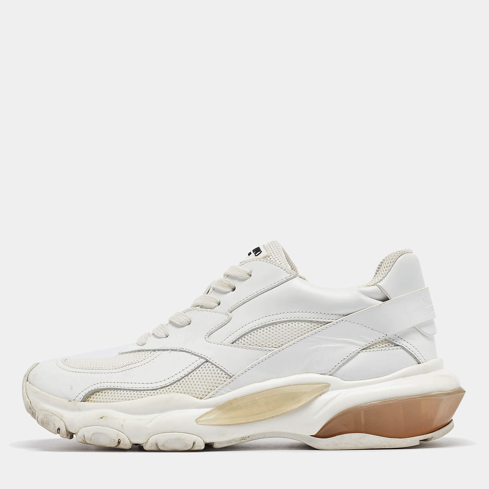 Pre Owned Valentino White Leather and Mesh Low Top Sneakers Size 38