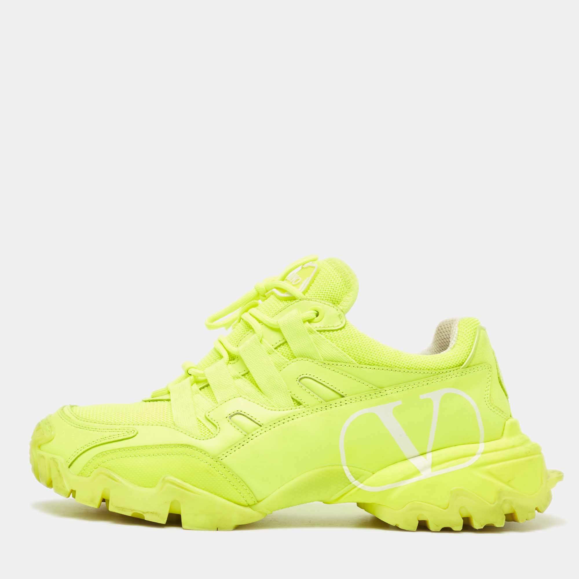 Pre Owned Valentino Green Leather and Mesh Climbers Sneakers Size 39.5