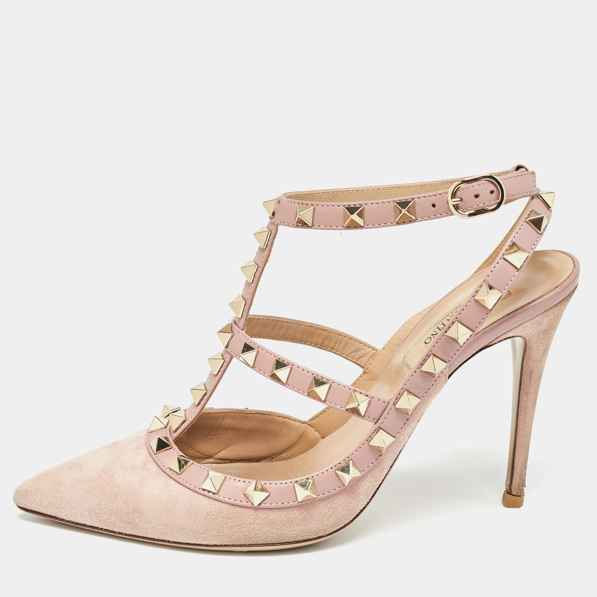 Valentino Dusty Pink Suede and Leather Rockstud Pumps Size 38