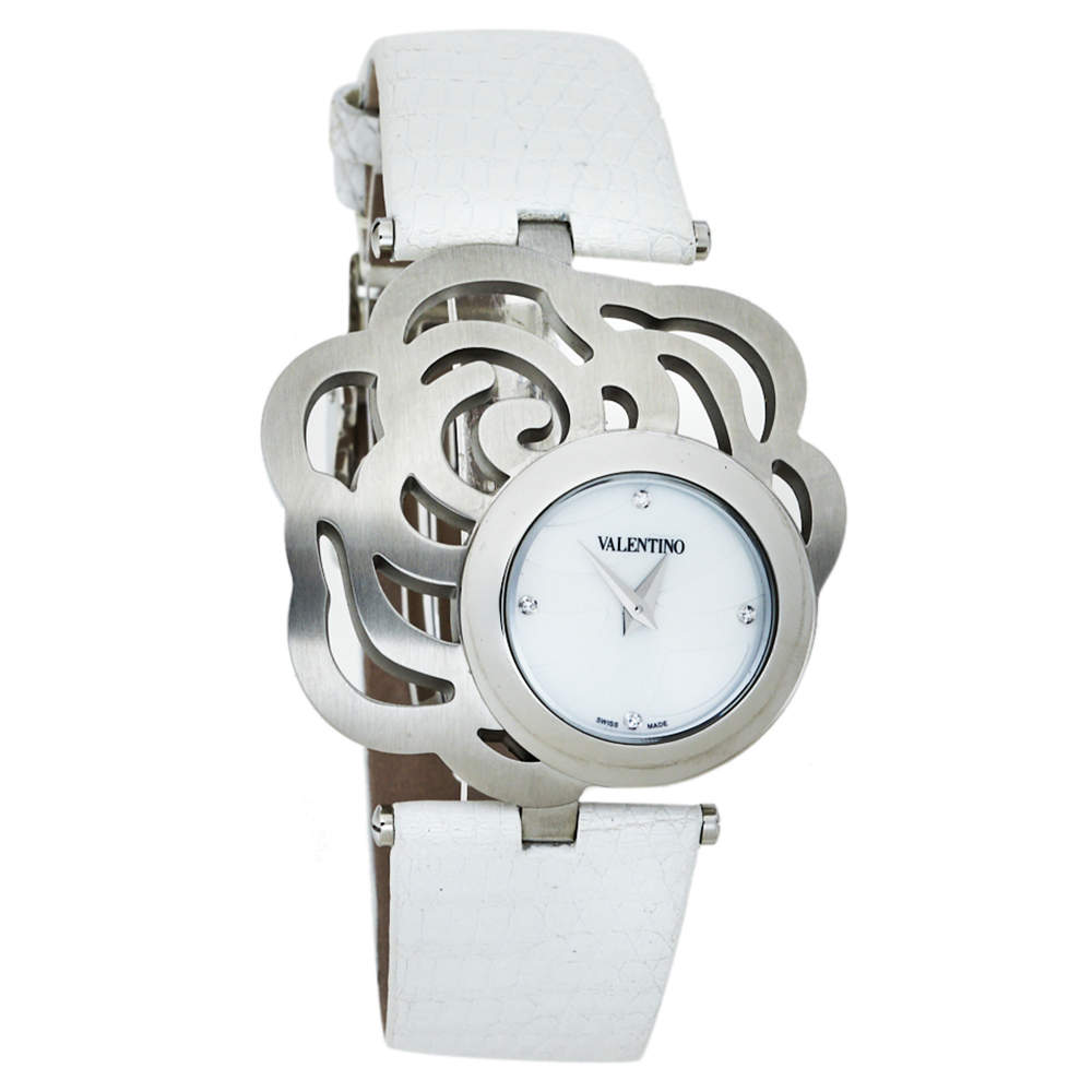 Valentino White Stainless Steel Rosier Baselworld V55 Women's Wristwatch 40MM