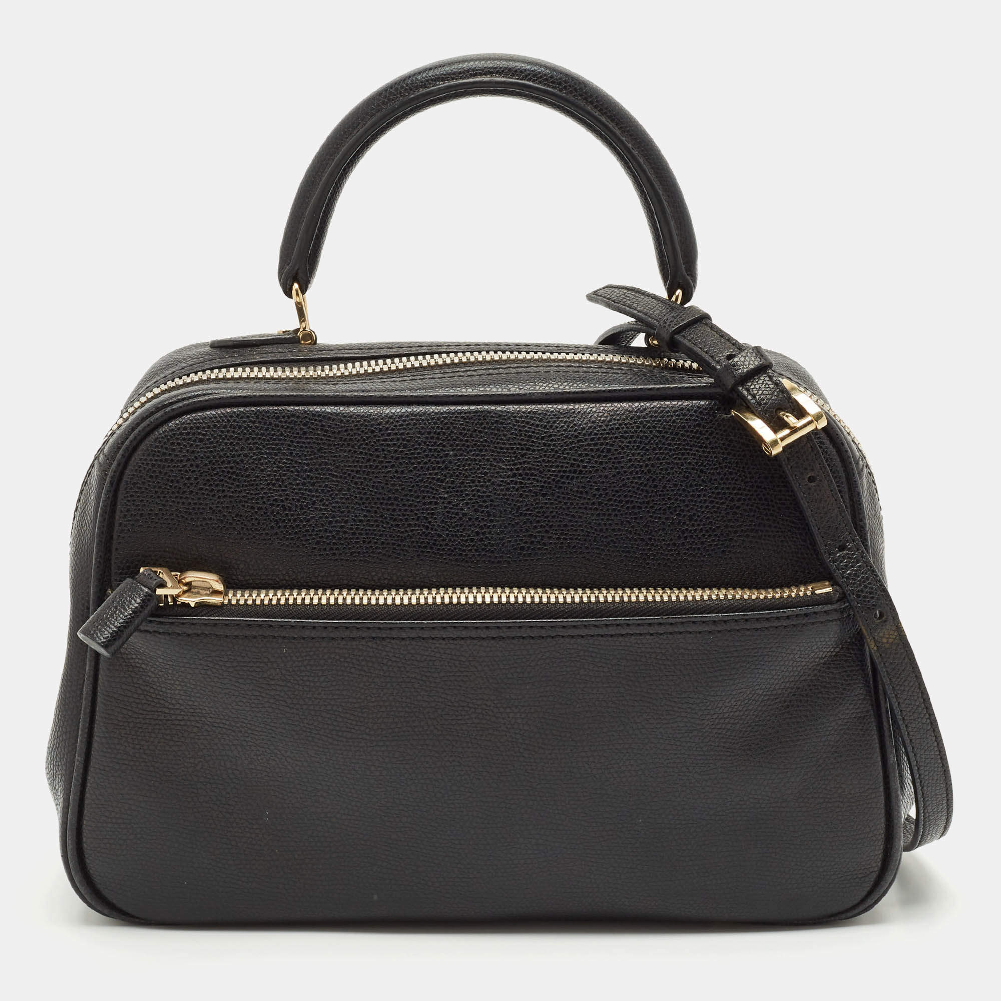 Valextra Black Leather Top Handle Bag