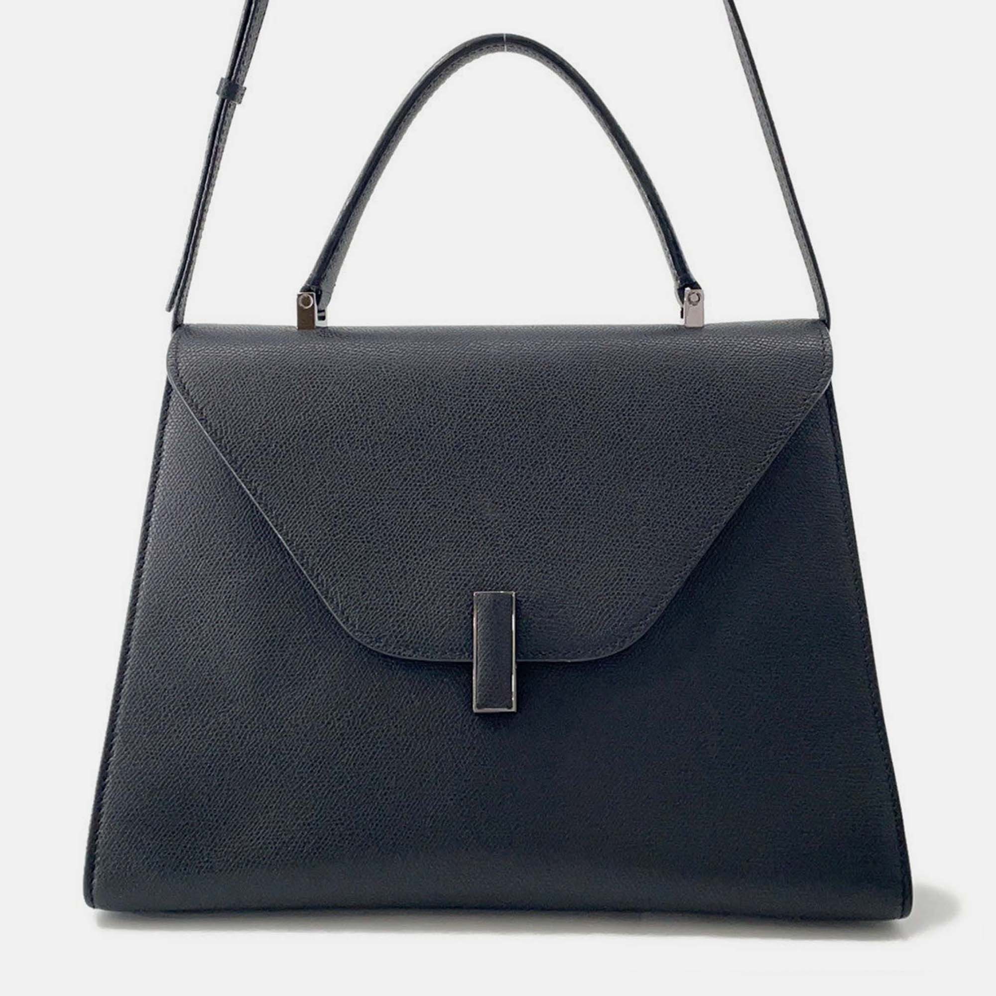 Pre Owned Valextra Valextra Iside 2Way Shoulder Bag Black Leather Size Large