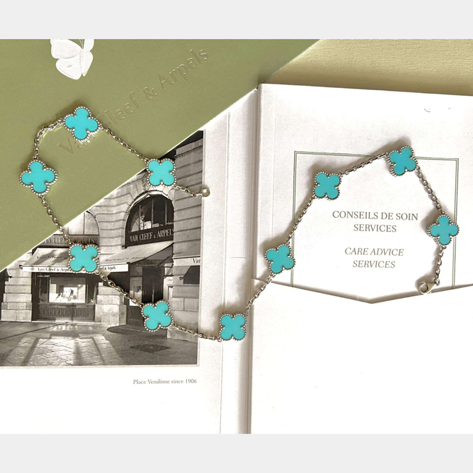 Van Cleef & Arpels 10-Motif Alhambra Necklace Turquoise