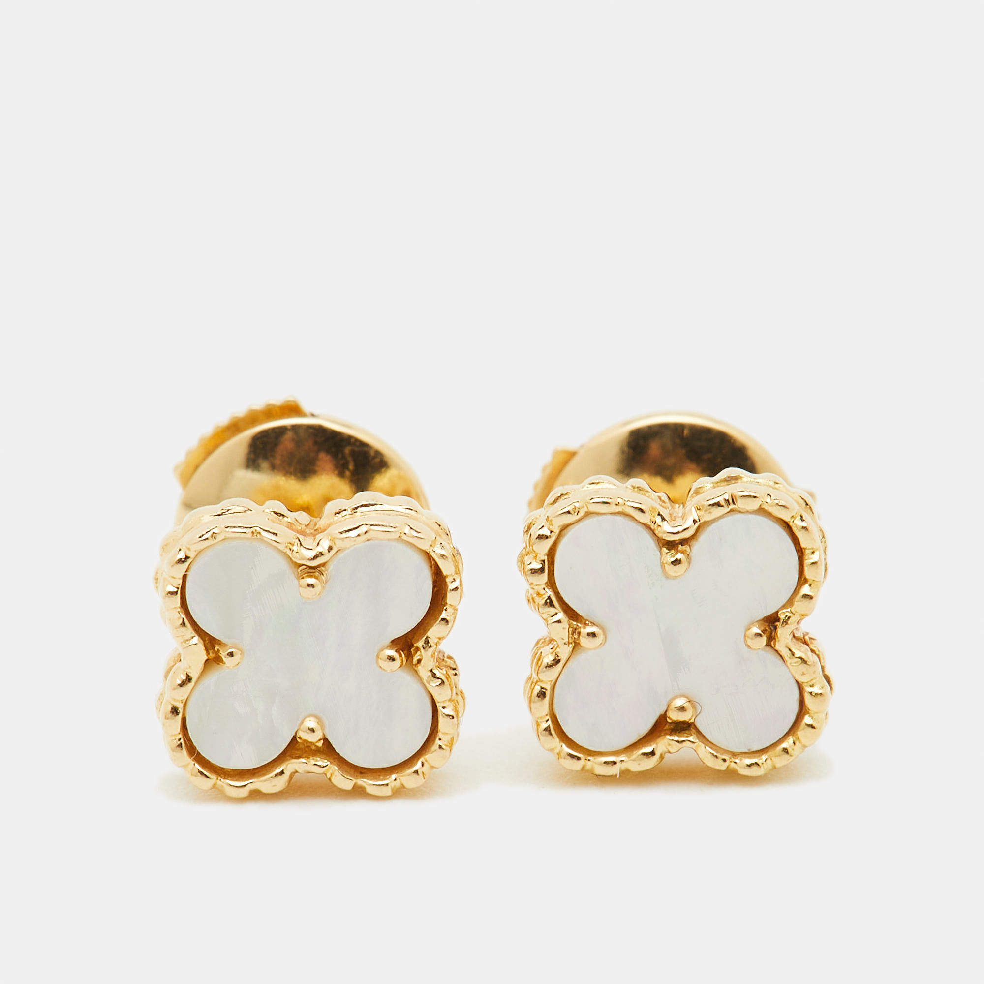 Pre Owned Van Cleef & Arpels Sweet Alhambra Mother of Pearl 18k Yellow Gold Earrings