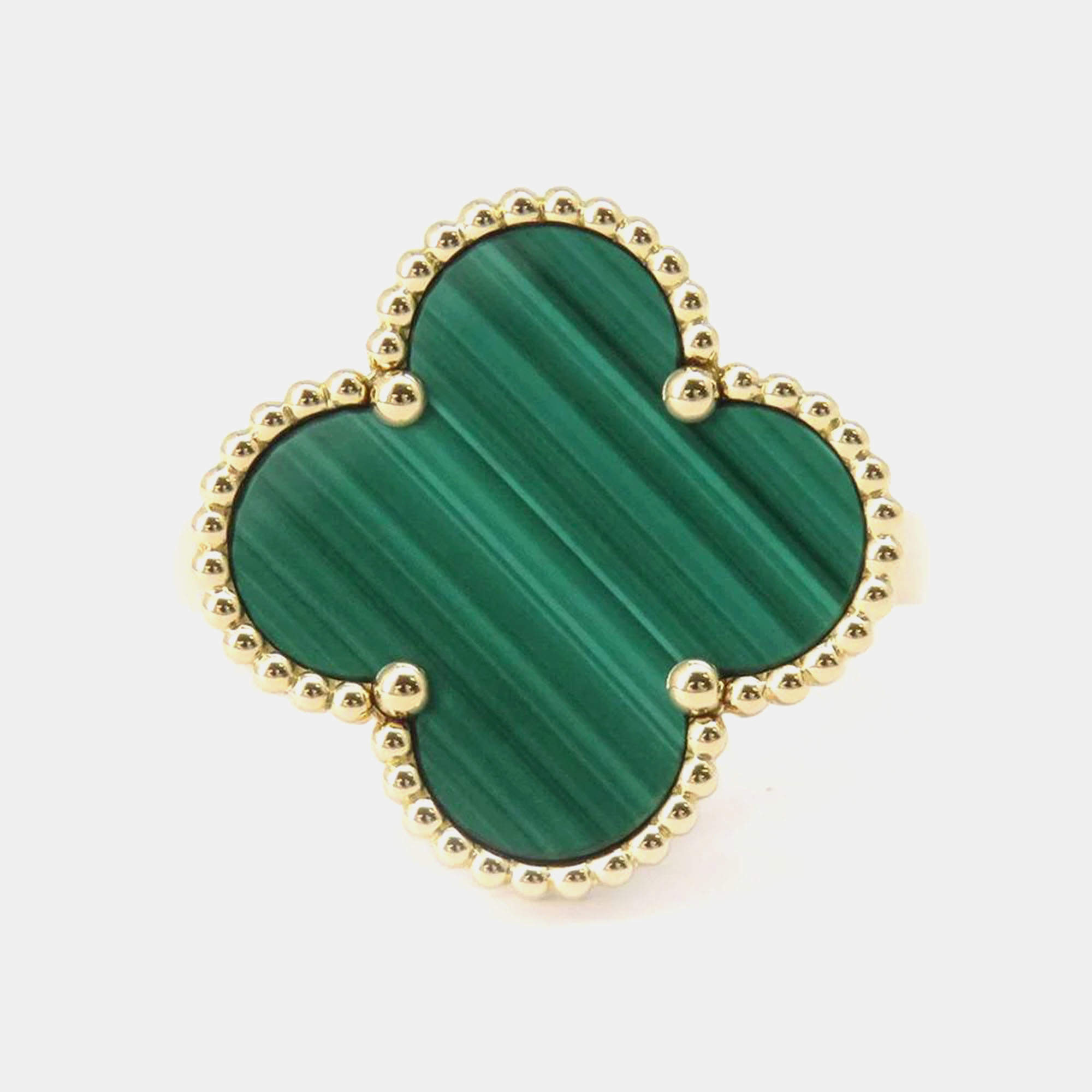 Pre Owned Van Cleef & Arpels 18K Yellow Gold and Malachite Magic Alhambra Ring EU 61