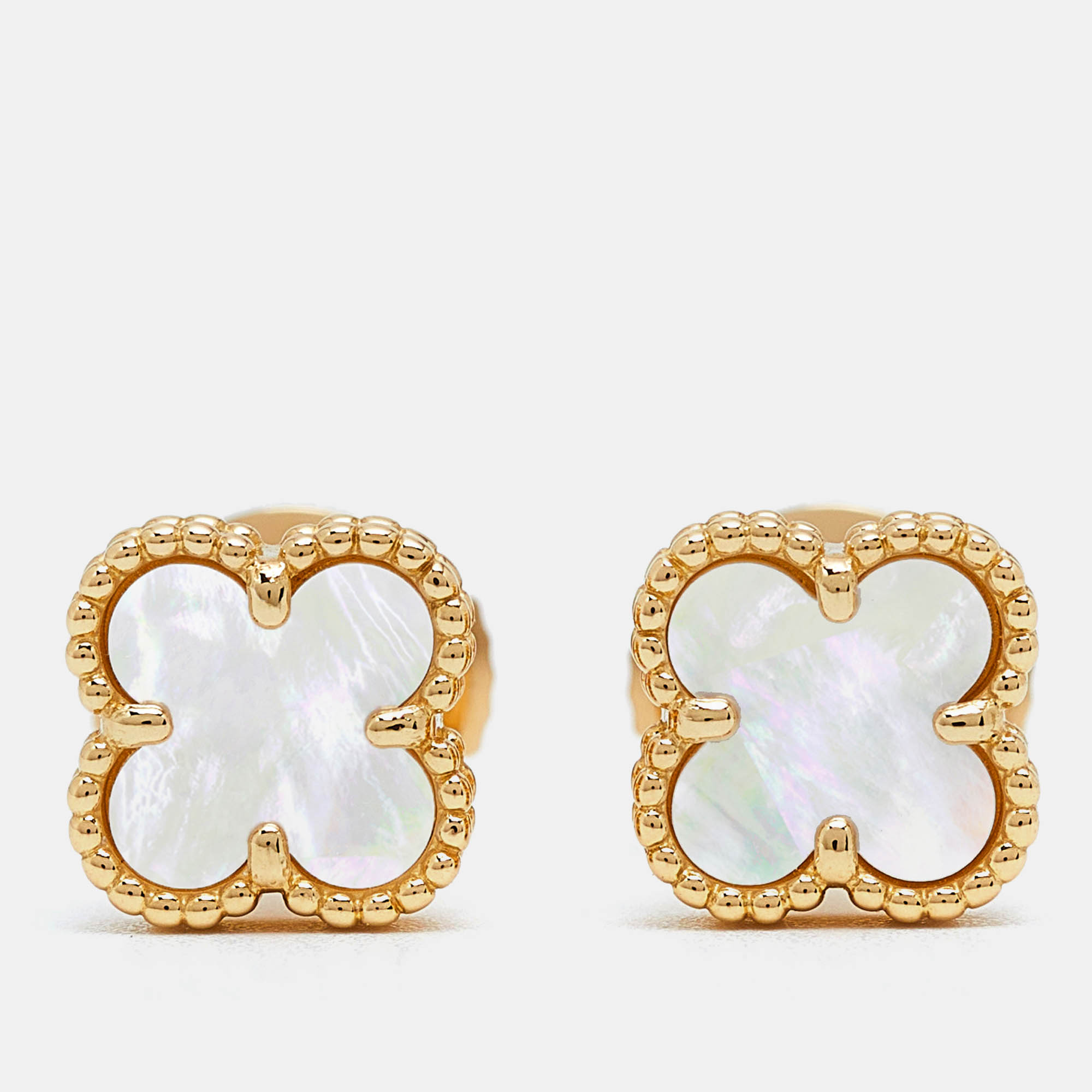 مملوكة مسبقًا Van Cleef & Arpels Sweet Alhambra Mother of Pearl 18k Yellow Gold Stud Earrings