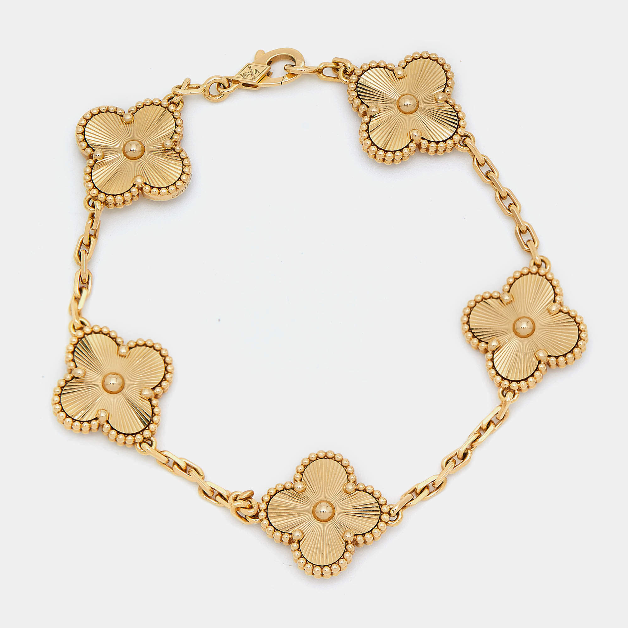 Pre Owned Van Cleef & Arpels Vintage Alhambra Gulloiche 18k Yellow Gold 5 Motif Bracelet