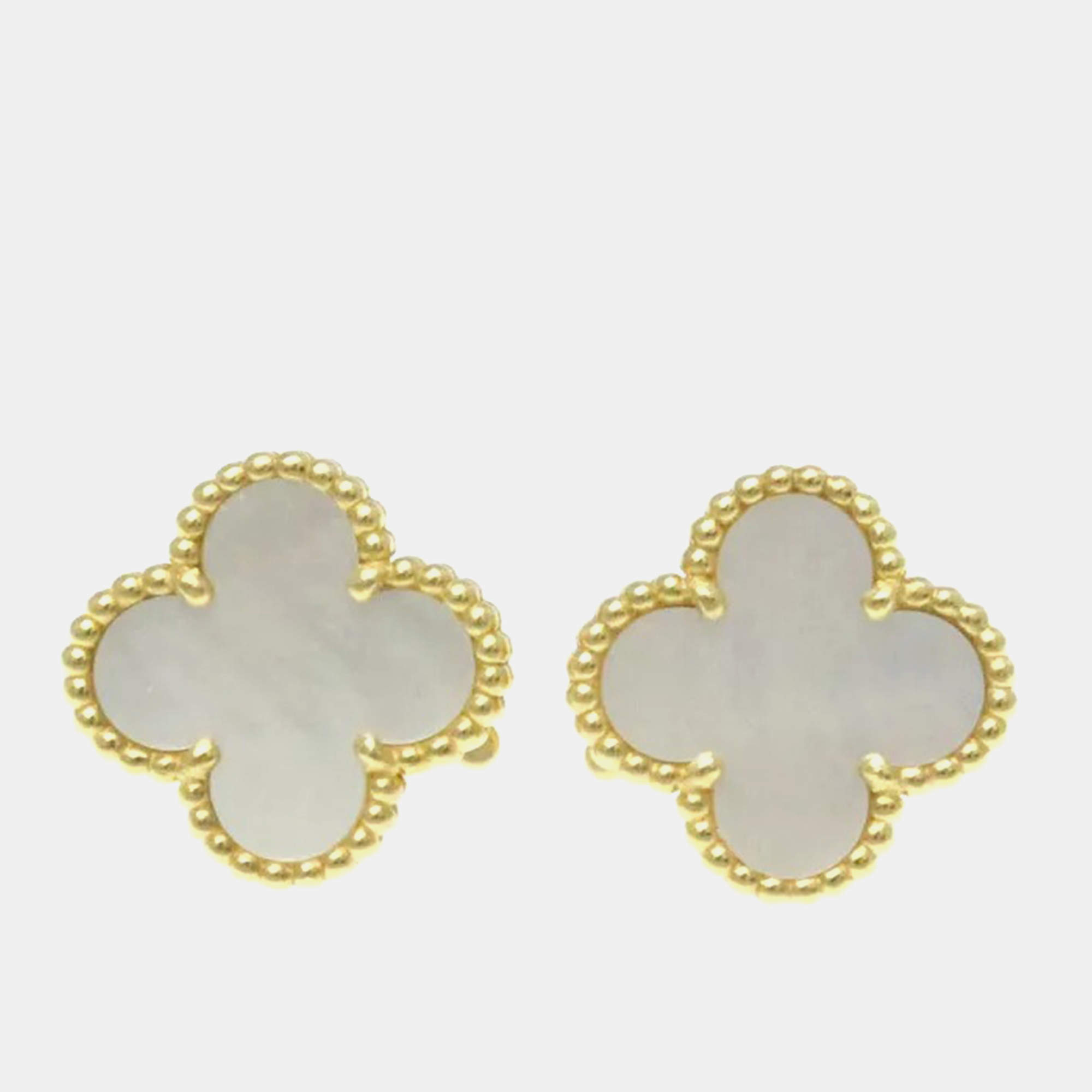 Van Cleef & Arpels 18K Yellow Gold Vintage Alhambra Shell Earrings