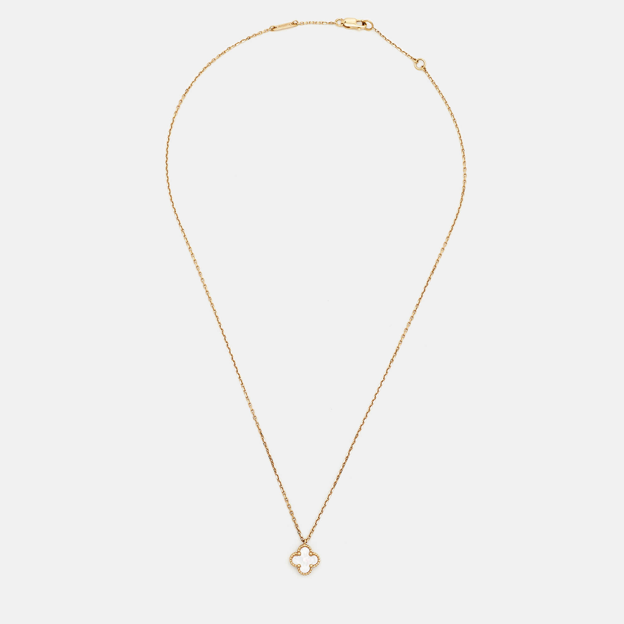 Pre Owned Van Cleef & Arpels Sweet Alhambra Mother of Pearl 18k Yellow Gold Pendant Necklace