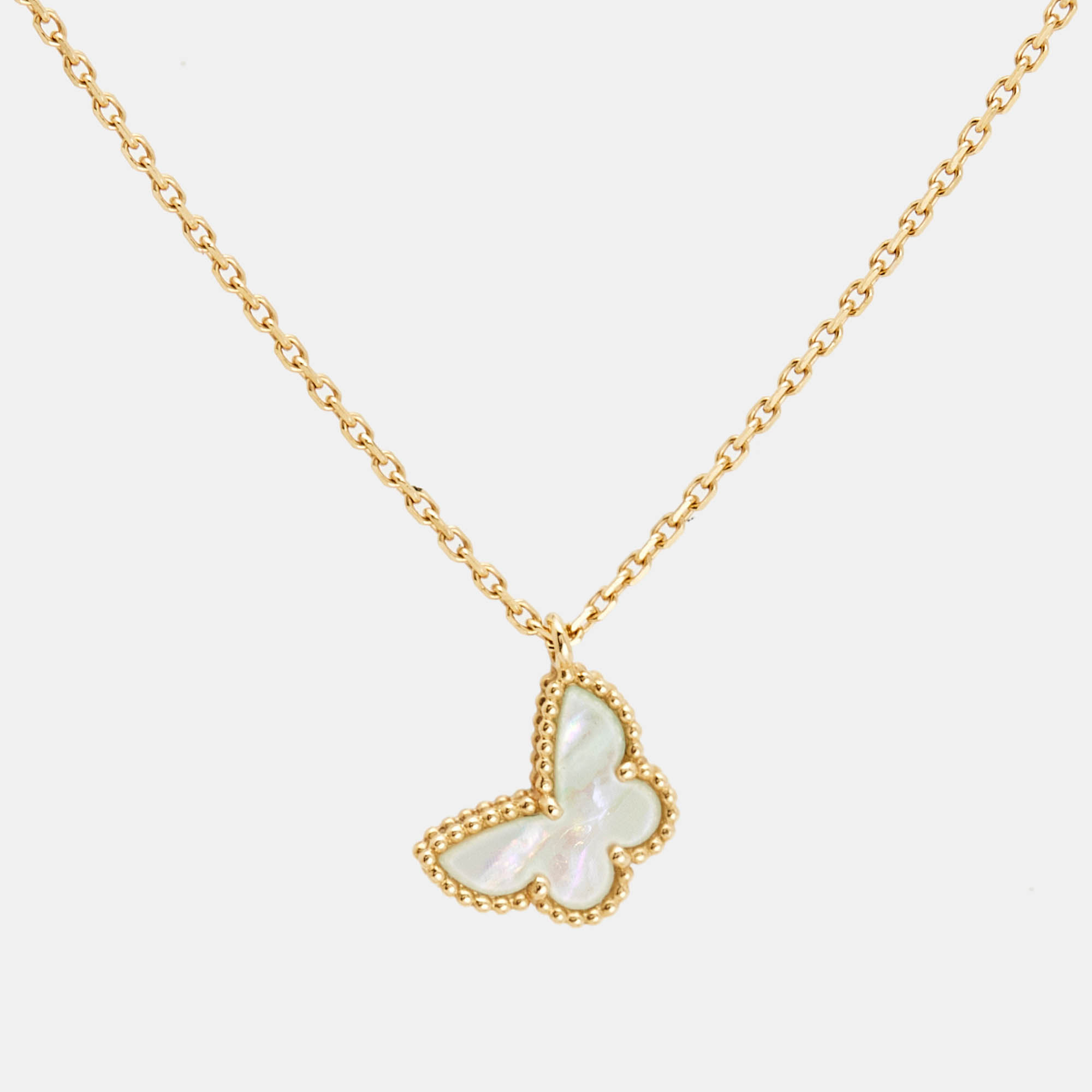 Pre Owned Van Cleef & Arpels Butterfly Sweet Alhambra Mother of Pearl 18k Yellow Gold Necklace