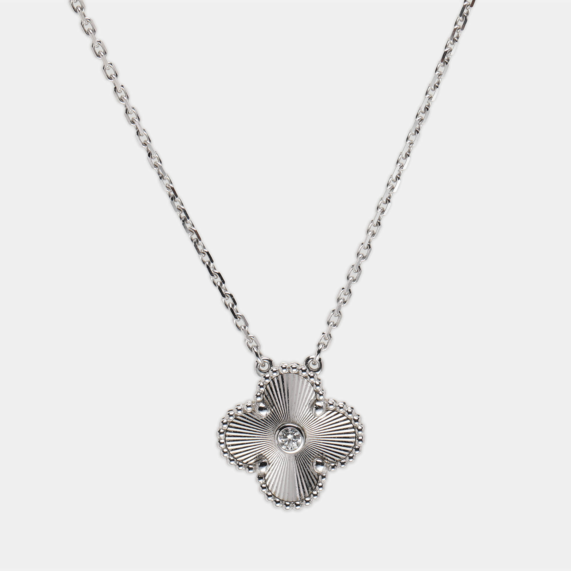 Pre Owned Van Cleef & Arpels Vintage Alhambra Diamond 18k White Gold Pendant Necklace