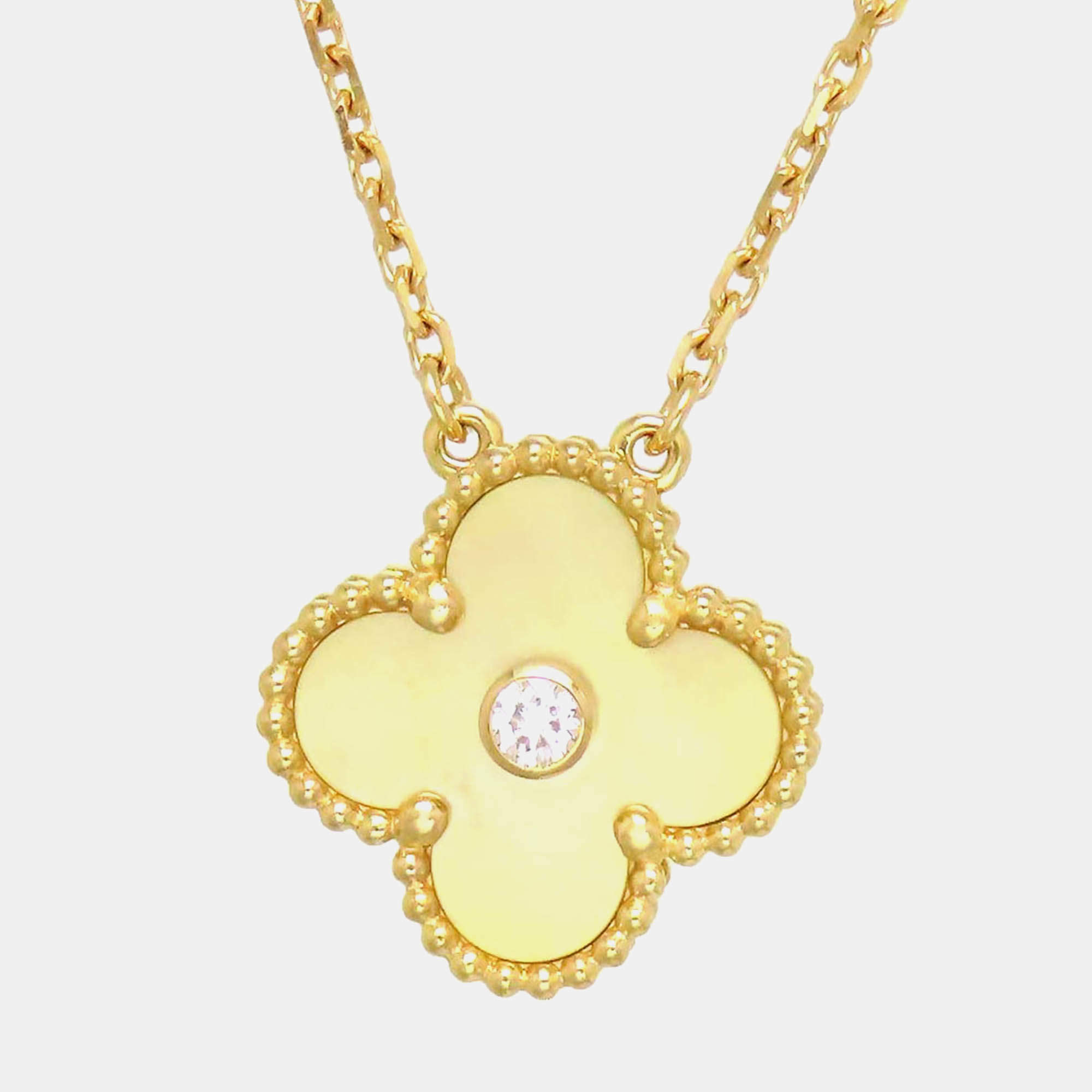 مملوكة مسبقًا Van Cleef & Arpels 18K Yellow Gold and Diamond Vintage Alhambra Pendant Necklace