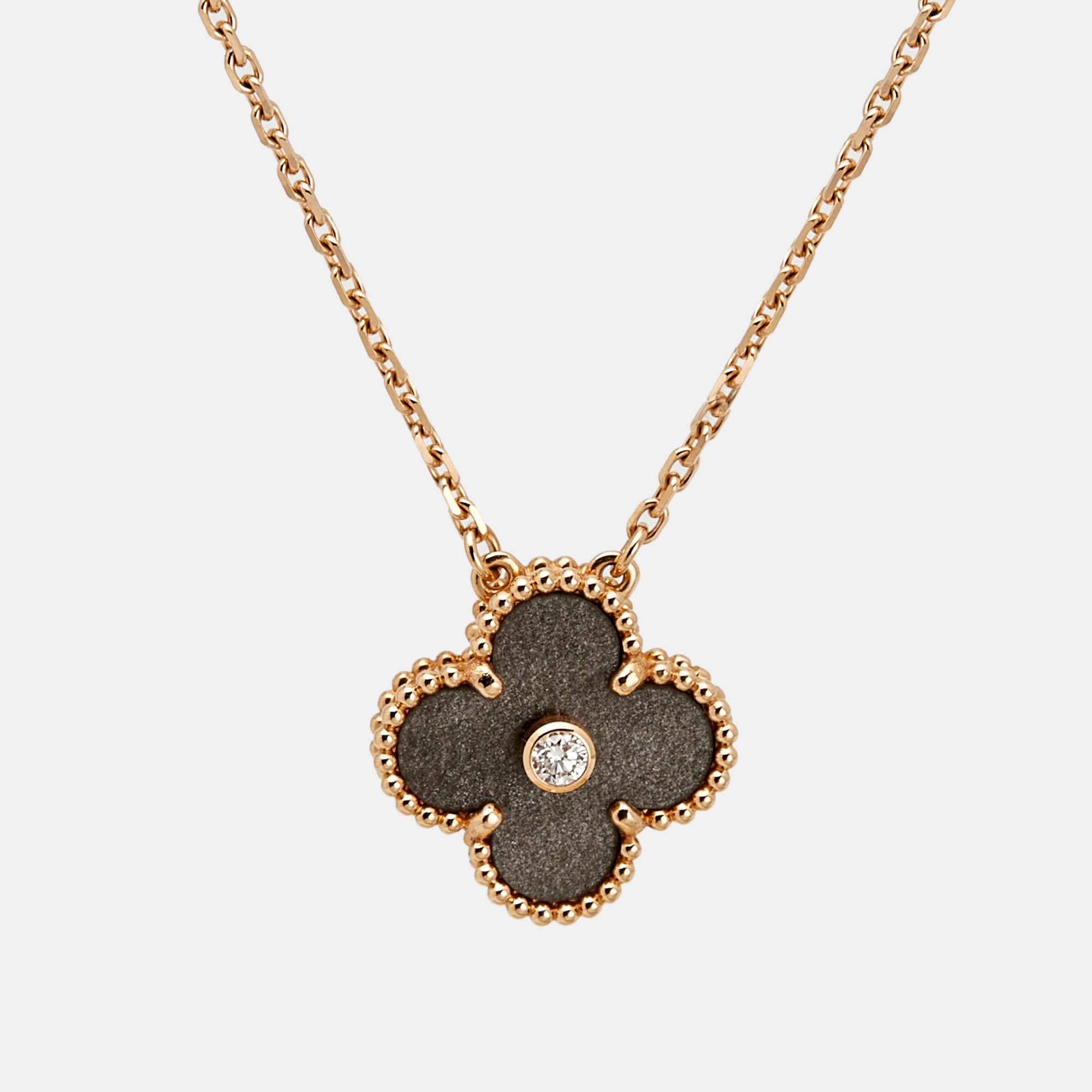 Van Cleef & Arpels Vintage Alhambra Obsidian Diamond 18k Rose Gold 2023 Holiday Pendant Necklace