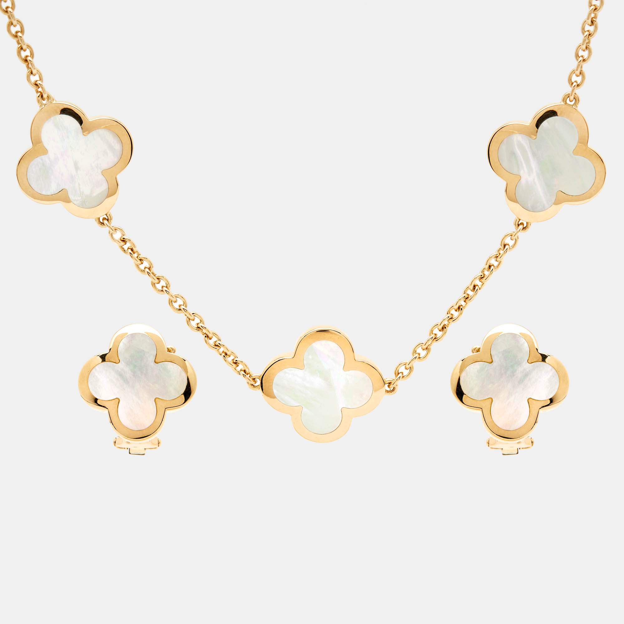 Van Cleef & Arpels Pure Alhambra Mother of Pearl Necklaces and Earring set