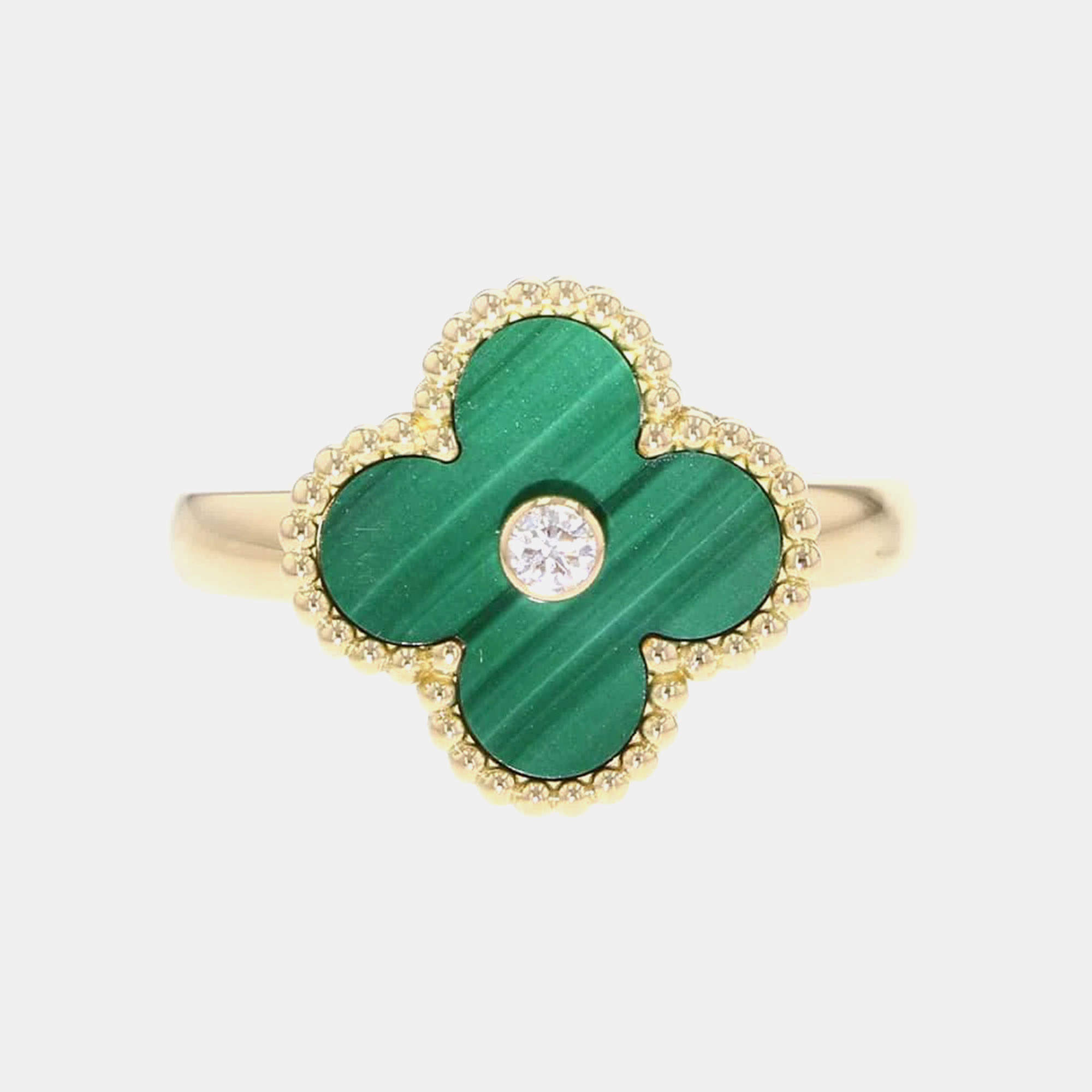 Van Cleef & Arpels 18K Yellow Gold and Diamond Vintage Alhambra Ring EU 55