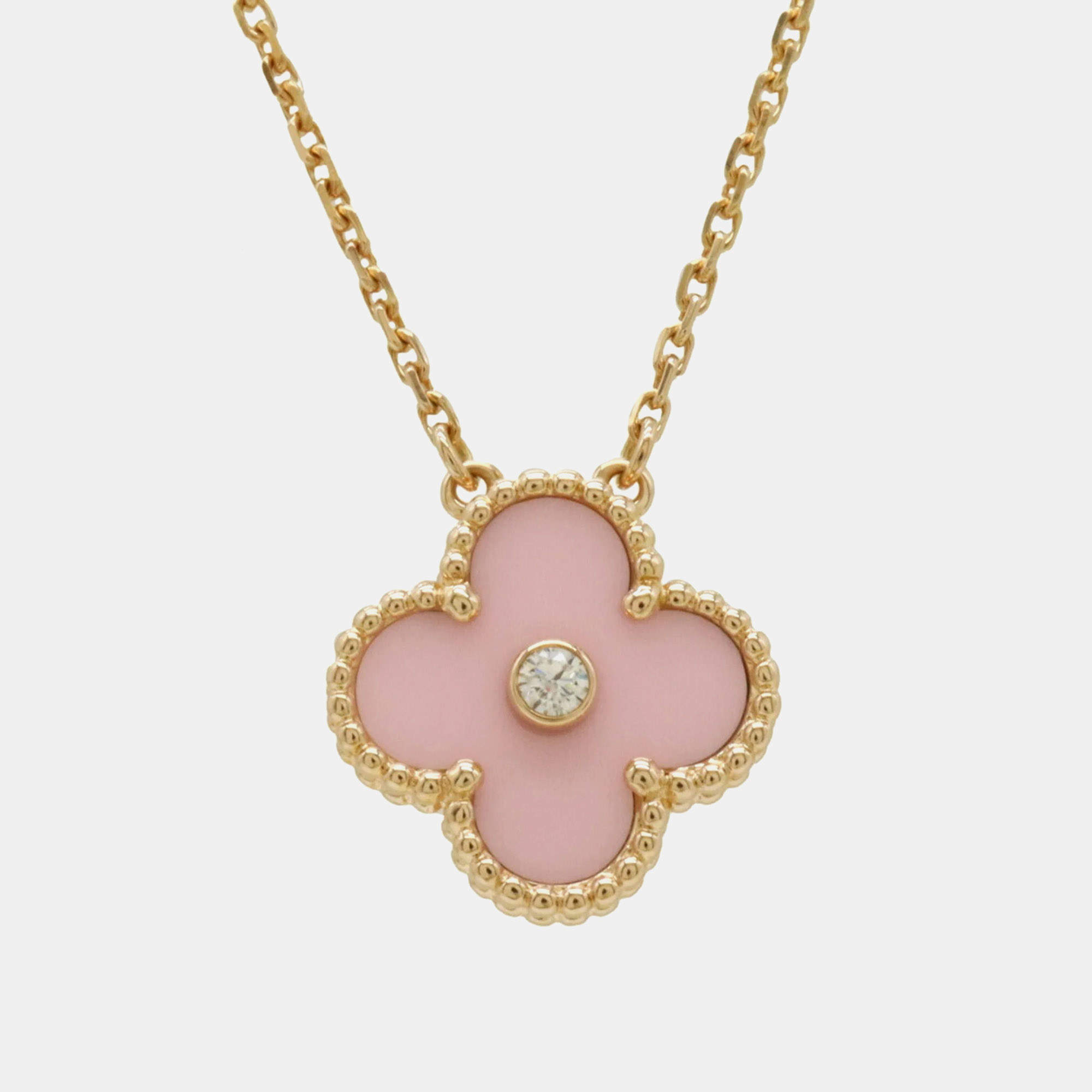 Pre Owned Van Cleef & Arpels 18K Rose Gold and Diamond Vintage Holiday Alhambra Pendant Necklace