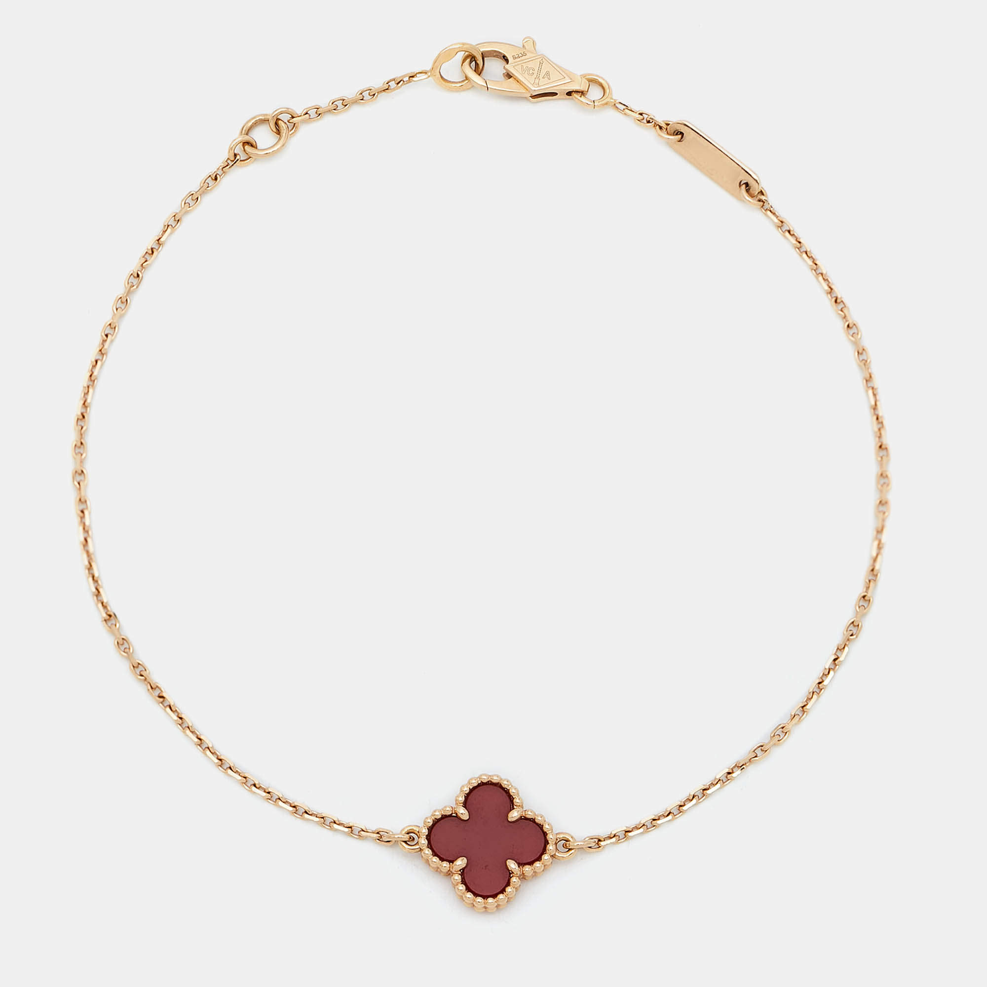 Pre Owned Van Cleef & Arpels Sweet Alhambra Carnelian 18k Rose Gold Bracelet