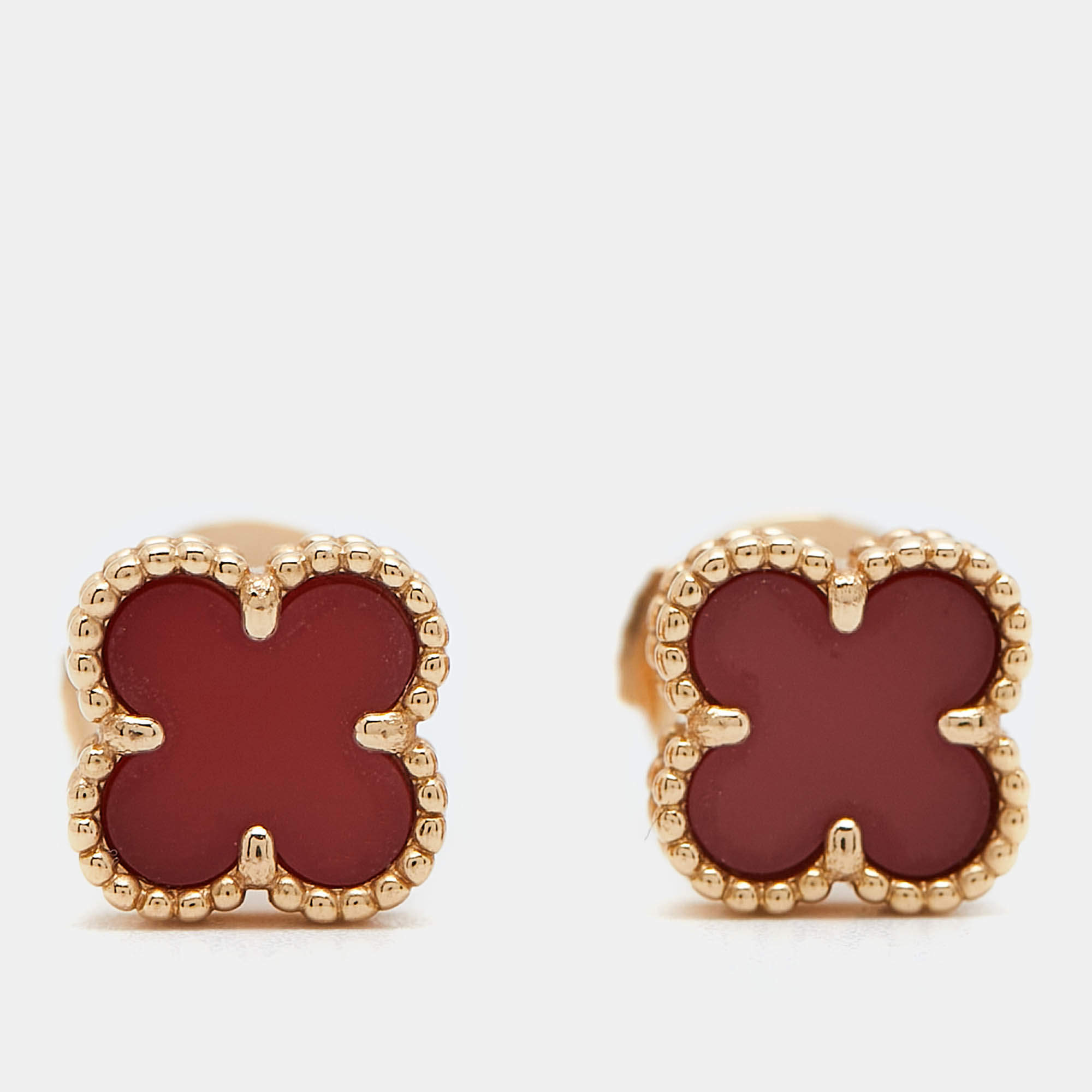 Pre Owned Van Cleef & Arpels Sweet Alhambra Carnelian 18k Rose Gold  Earrings