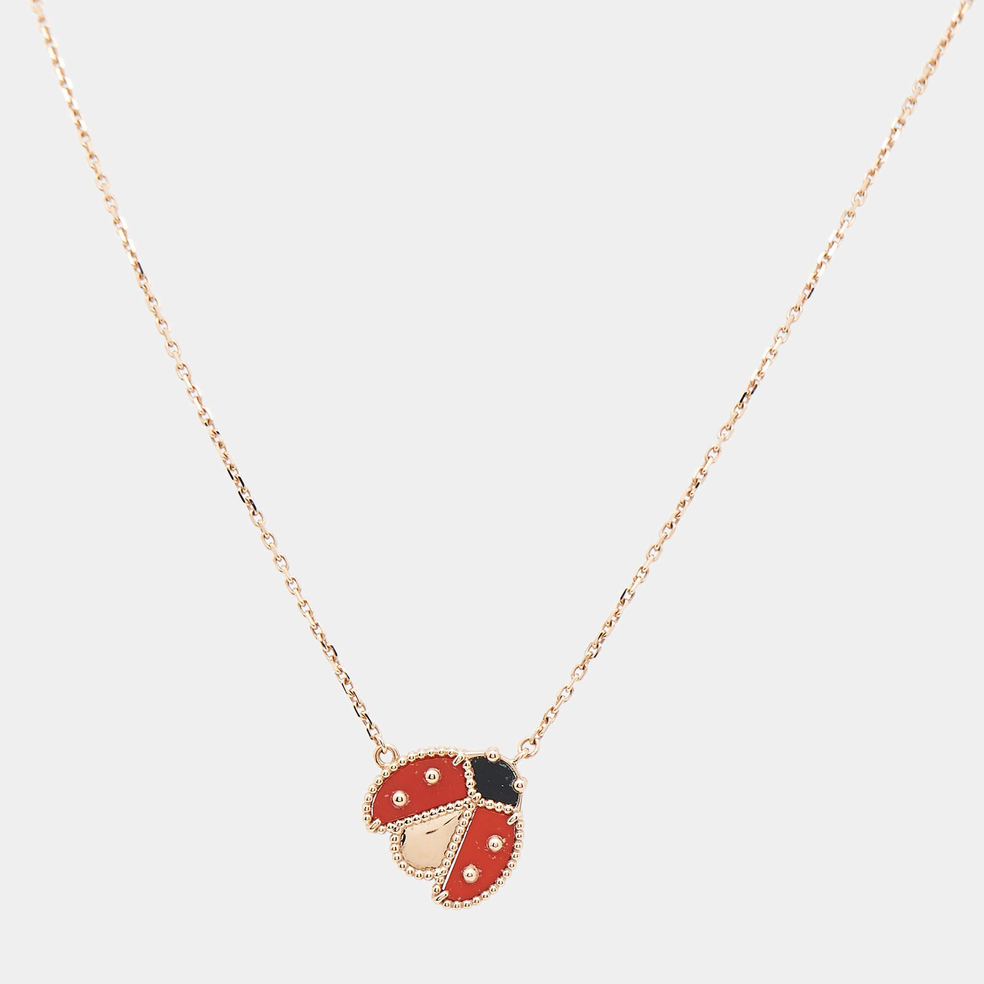 مملوكة مسبقًا Van Cleef & Arpels Lucky Spring Open Wings Ladybug Carnelian Onyx 18k Rose Gold Necklace