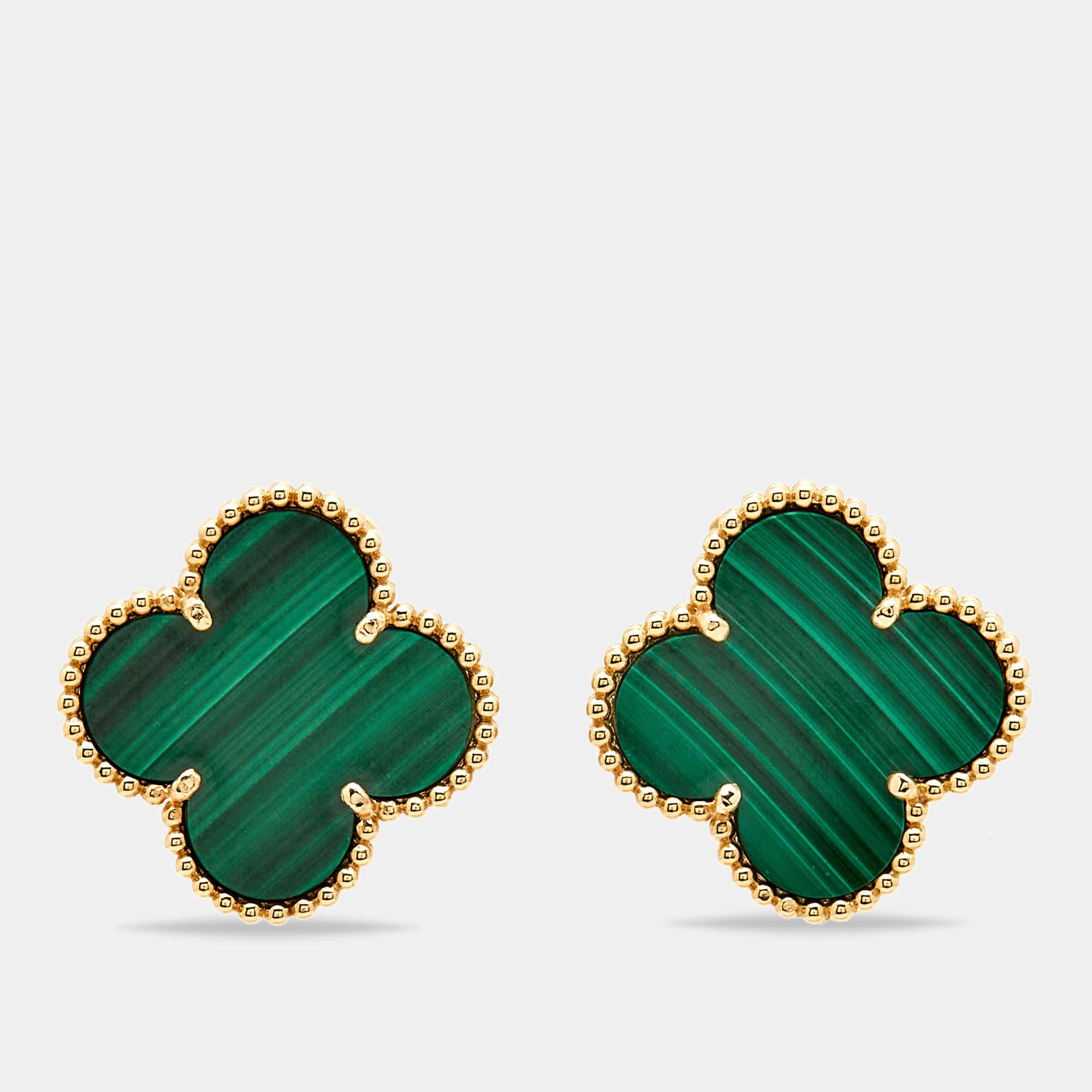 Pre Owned Van Cleef & Arpels Magic Alhambra Malachite 18k Yellow Gold Earrings