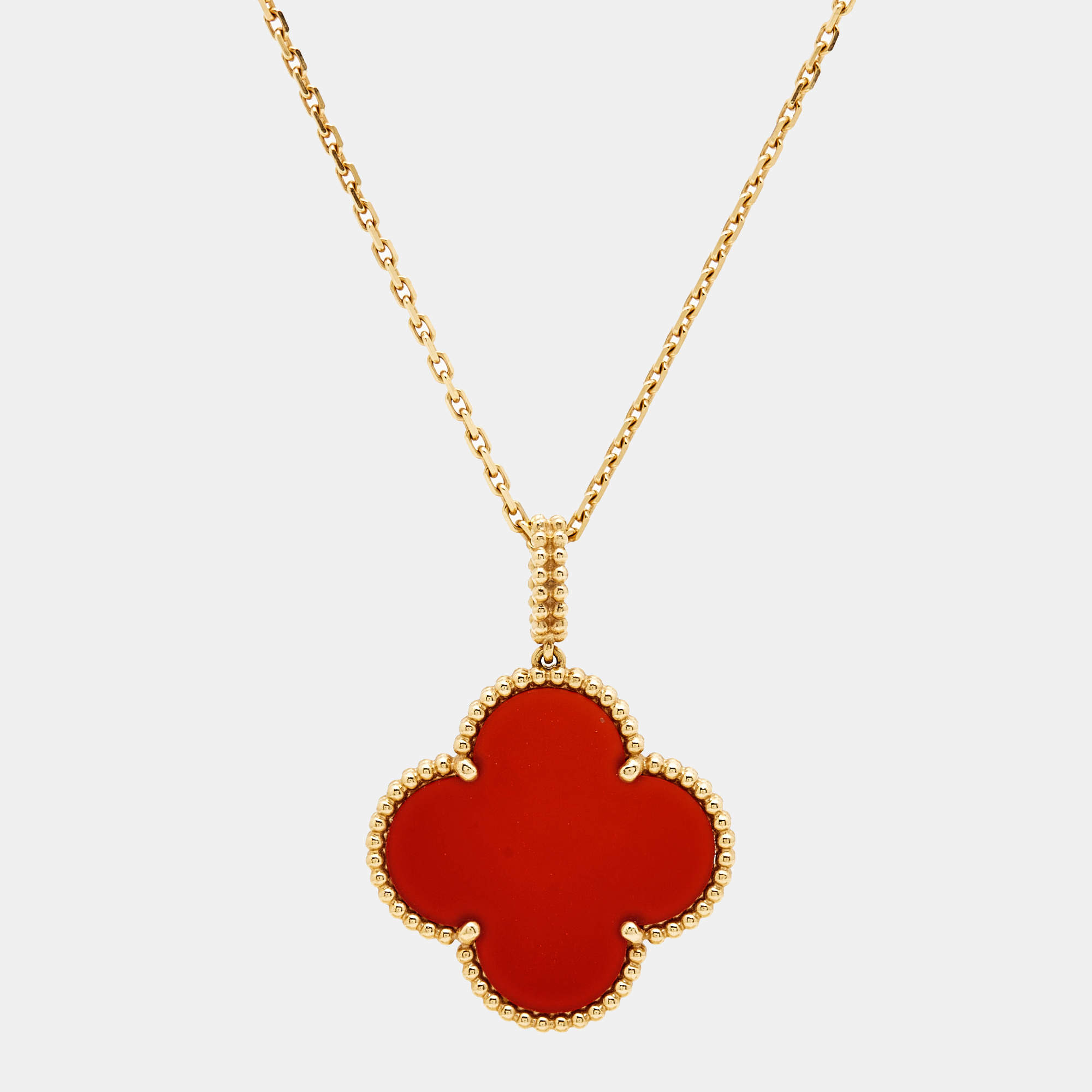 Pre Owned Van Cleef & Arpels Magic Alhambra Carnelian 18k Yellow Gold Long Pendant Necklace