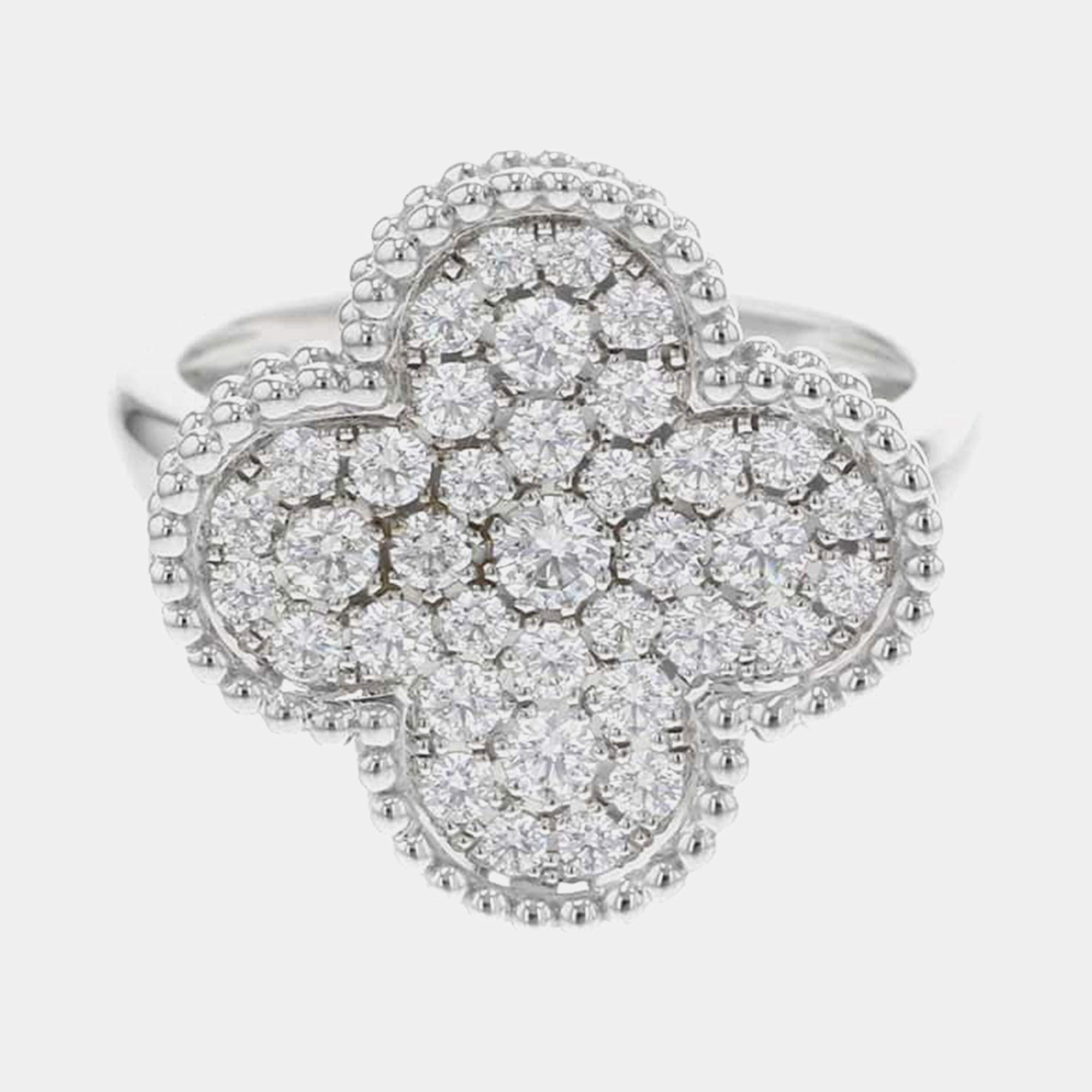  Van Cleef & Arpels 18K White Gold Magic Alhambra Ring EU 59