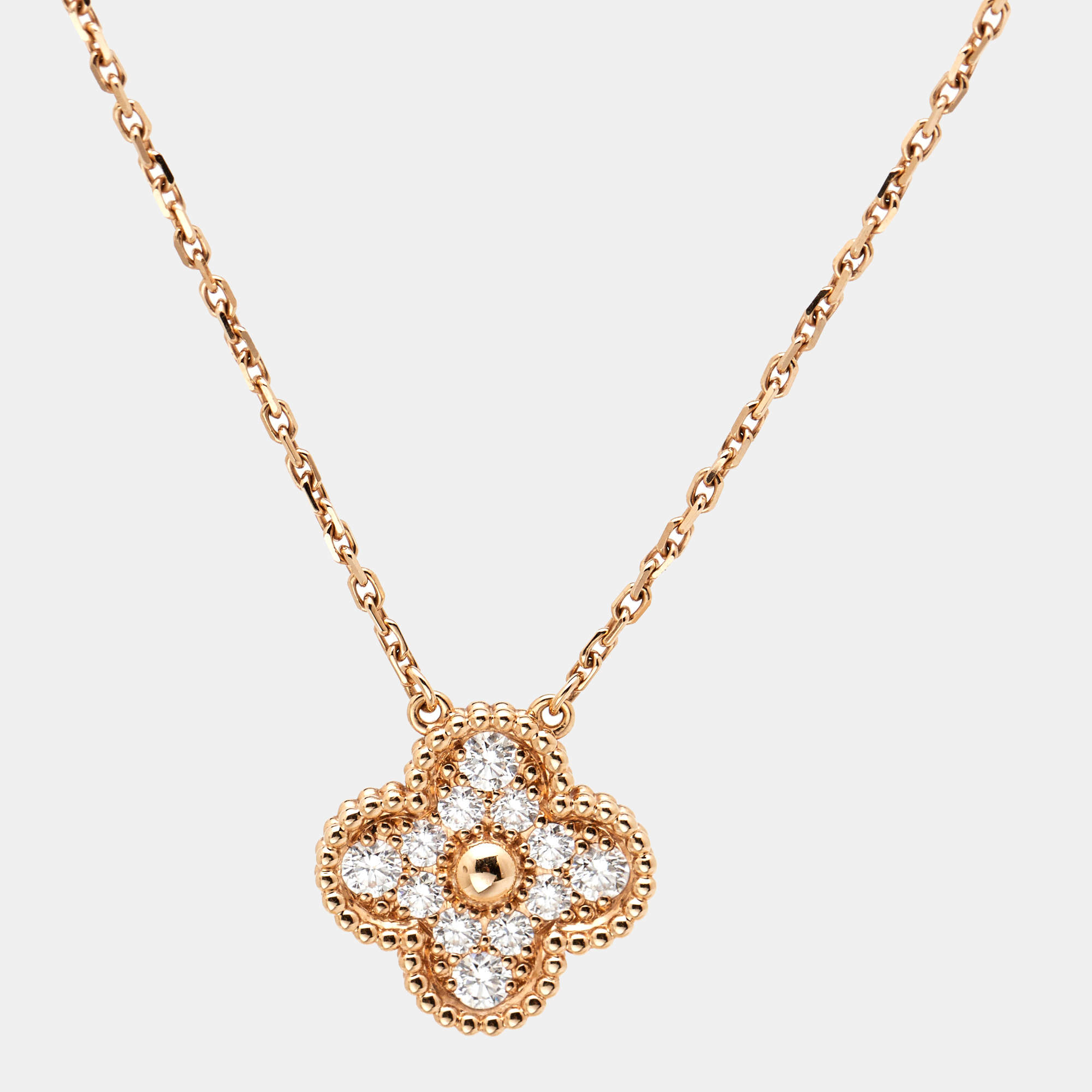 مملوكة مسبقًا Van Cleef & Arpels Vintage Alhambra Diamond 18K Rose Gold Pendant Necklace