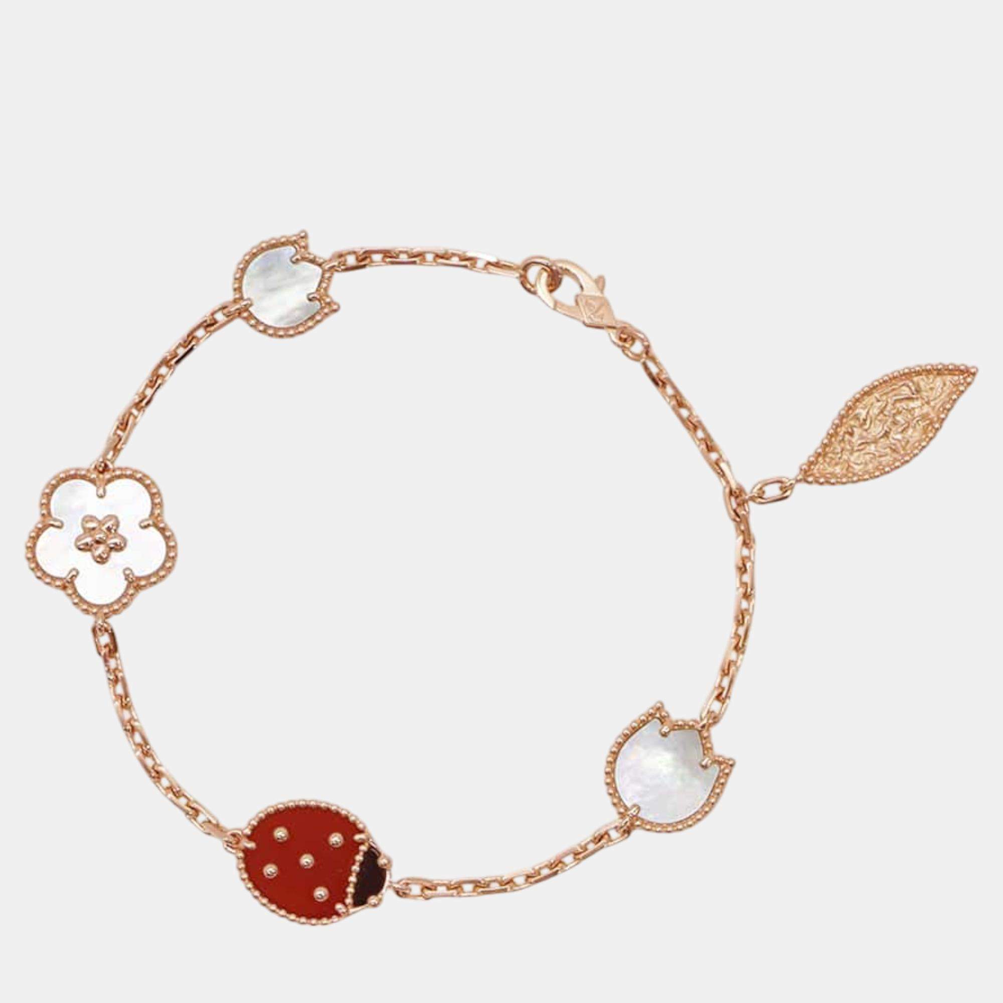 Van Cleef & Arpels 18K Pink Gold Lucky 5 Motifs Spring Bracelet 