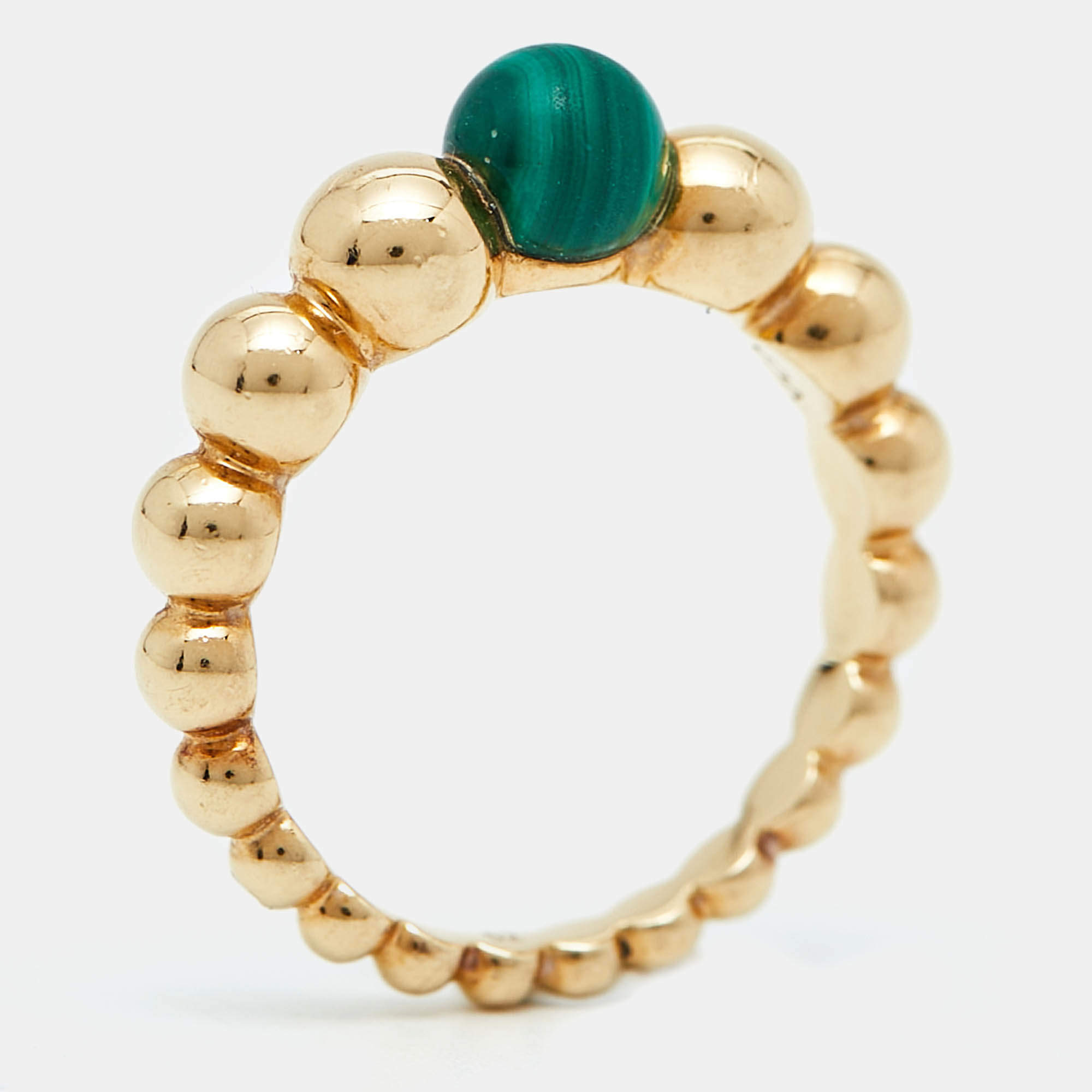 Pre Owned Van Cleef & Arpels Perlée Couleurs Variation Malachite 18k Yellow Gold Ring Size 52
