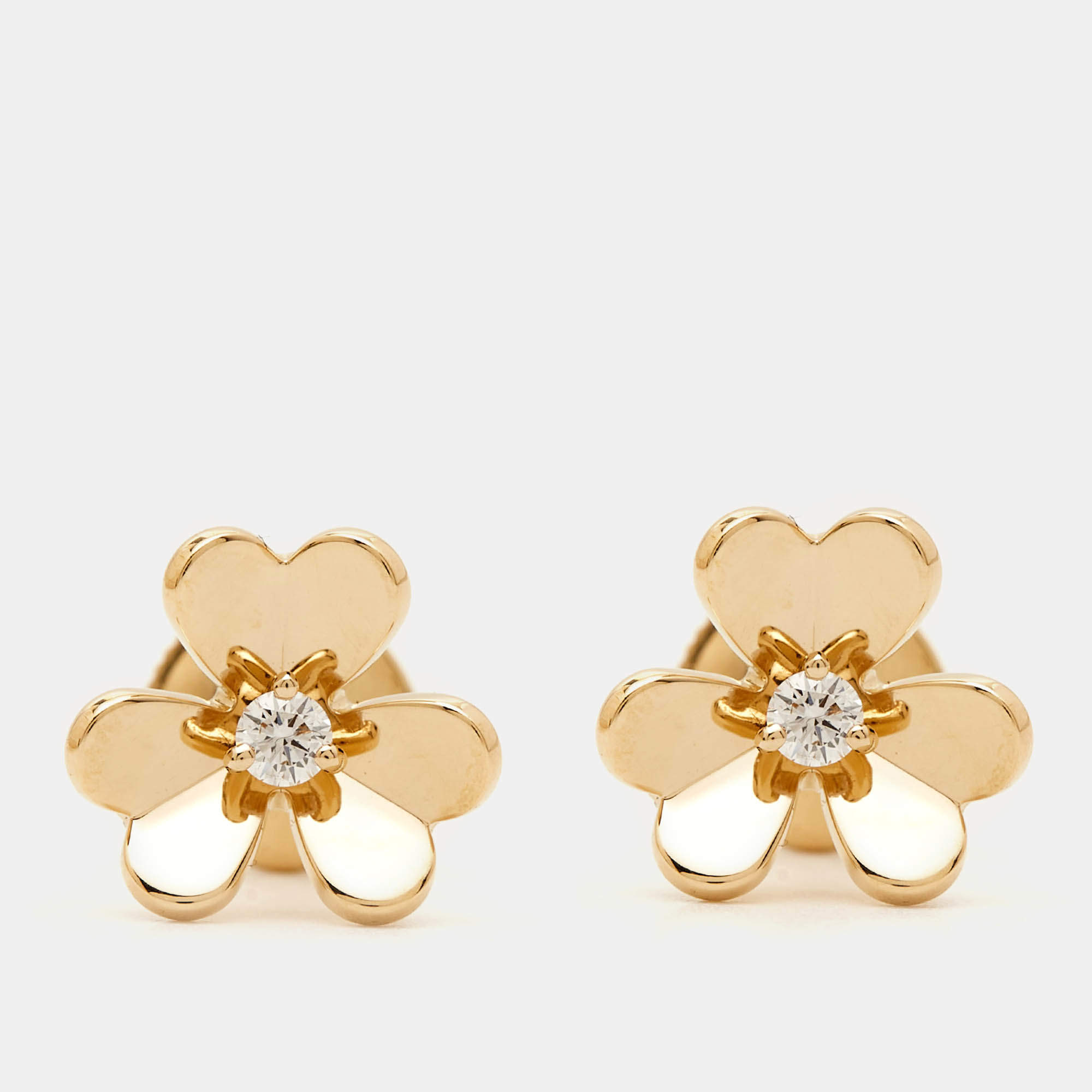 Pre Owned Van Cleef & Arpels Frivole Diamond 18k Yellow Gold Mini Model Earrings