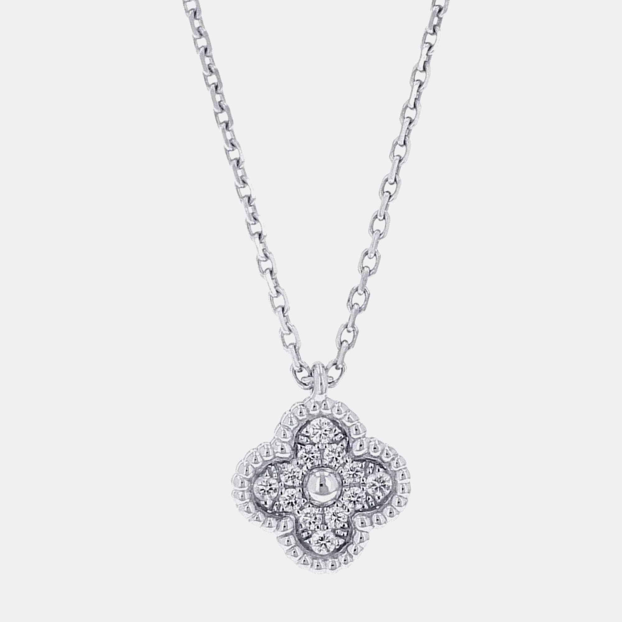 Van Cleef & Arpels 18K White Gold and Diamond Sweet Alhambra Pendant Necklace