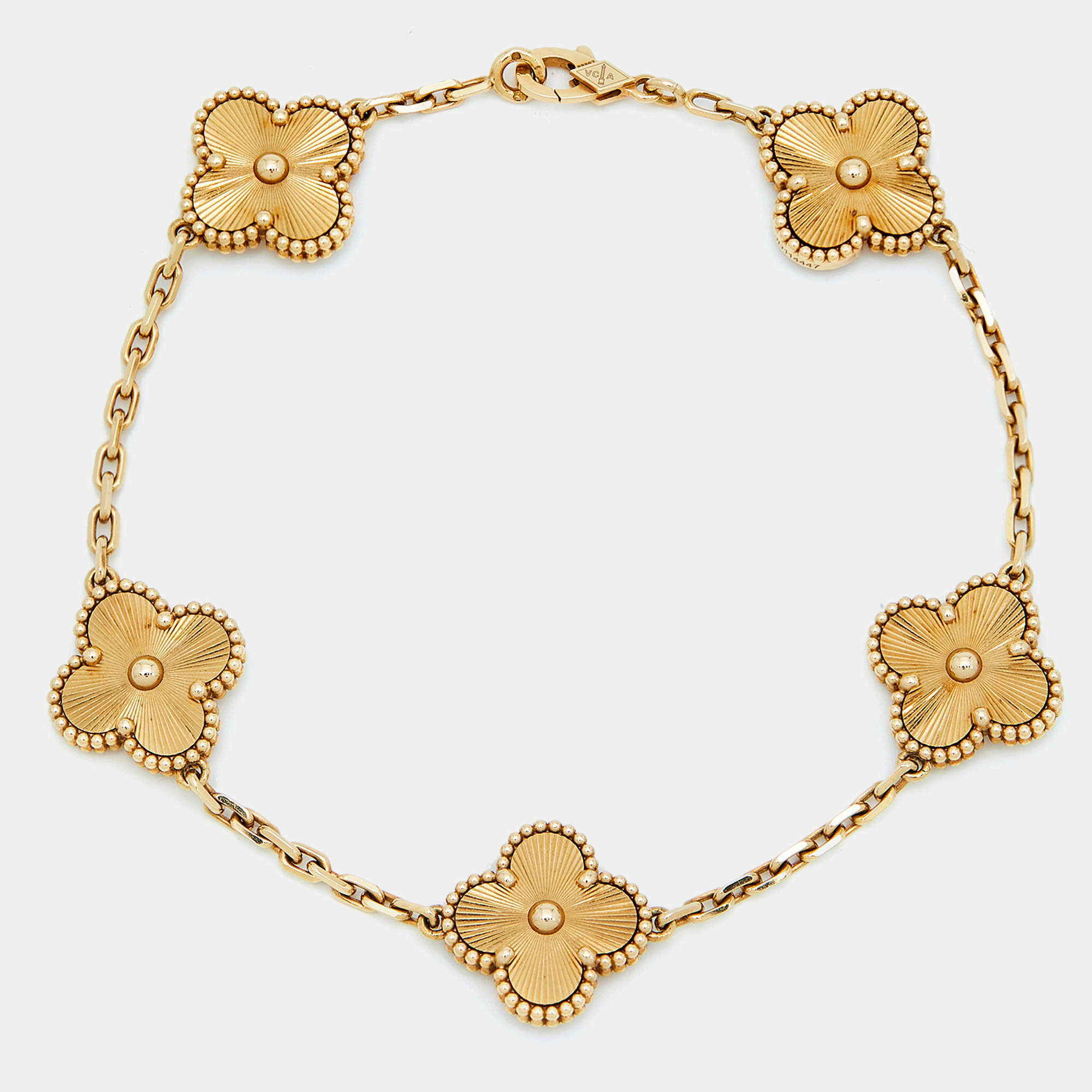 Van Cleef & Arpels Vintage Alhambra Gulloiche 18k Yellow Gold 5 Motif Bracelet