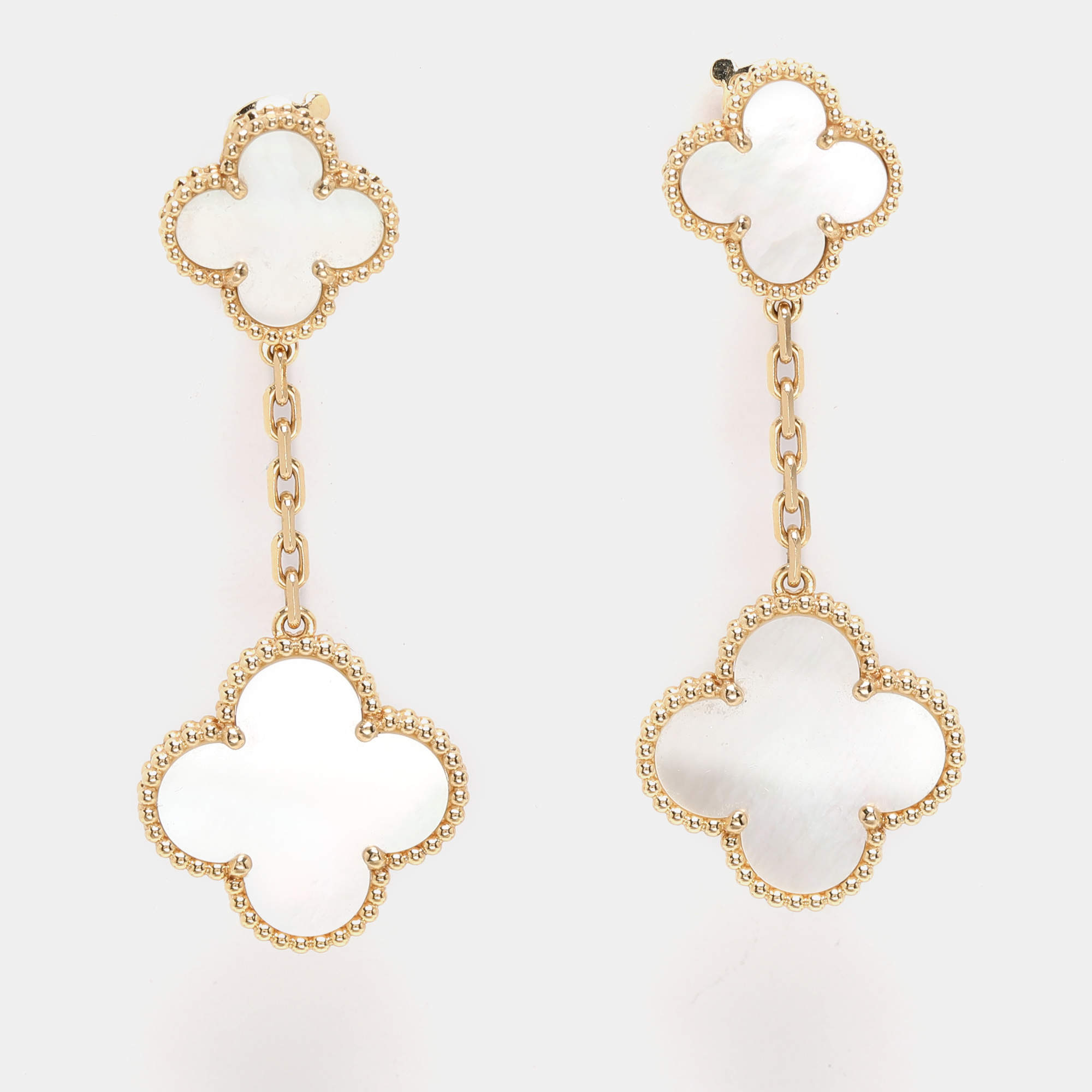 Pre Owned Van Cleef & Arpels Magic Alhambra Mother of Pearl 18K Yellow Gold 2 Motifs Earrings