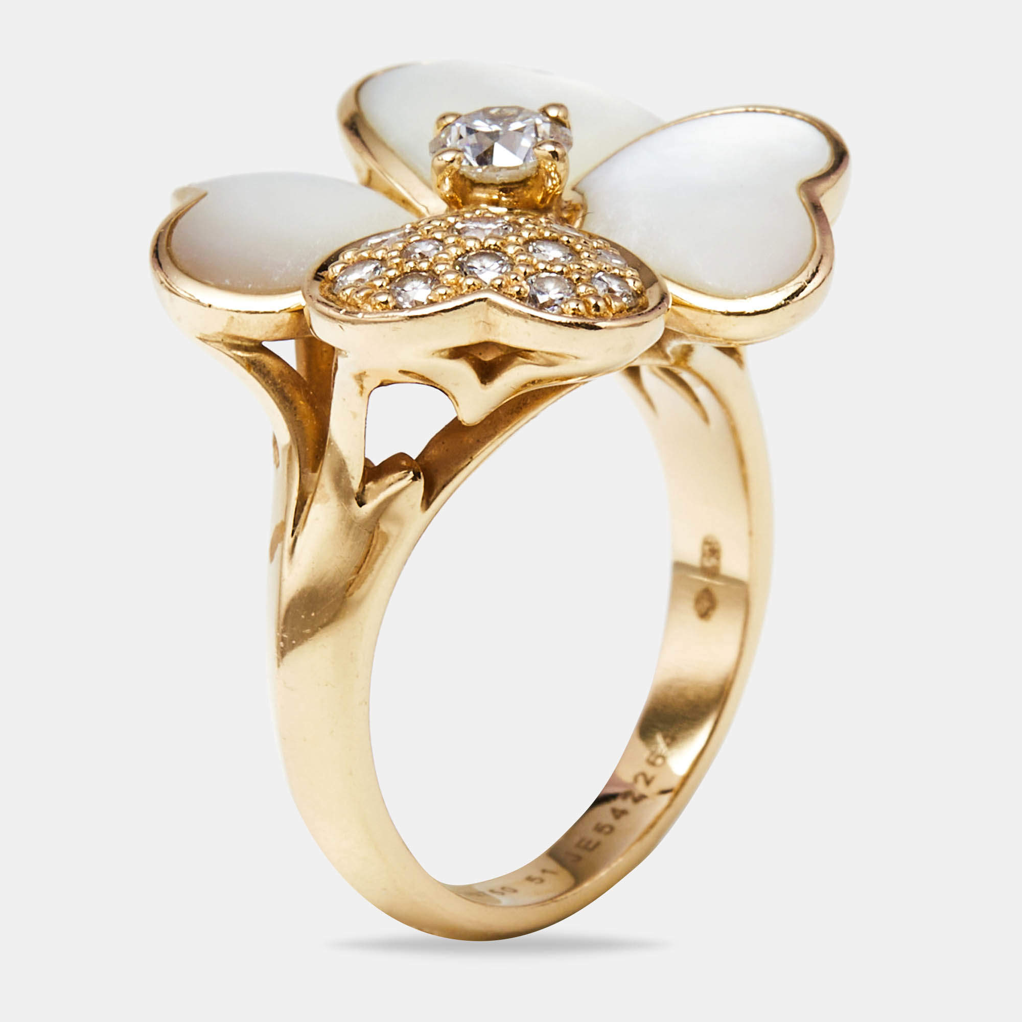 Van Cleef & Arpels Cosmos Mother of Pearl Diamonds 18k Rose Gold Medium Model Ring Size 51