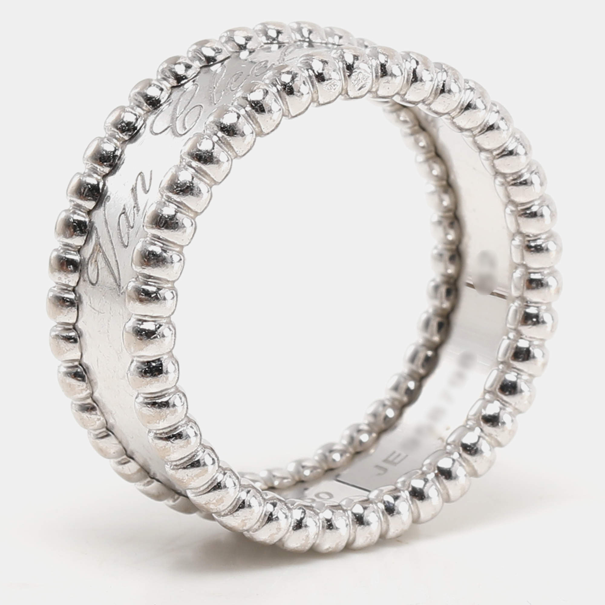 Pre Owned Van Cleef & Arpels Perlée Signature 18k White Gold Band Ring Size 52