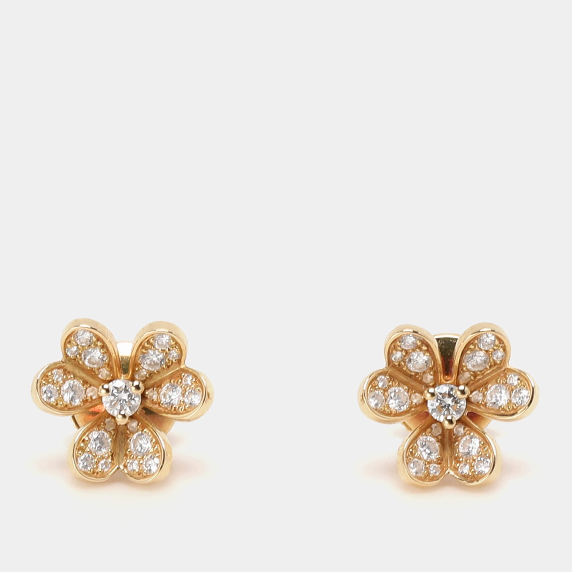 Pre Owned Van Cleef & Arpels Diamond 18k Yellow Gold Frivole Mini Earrings