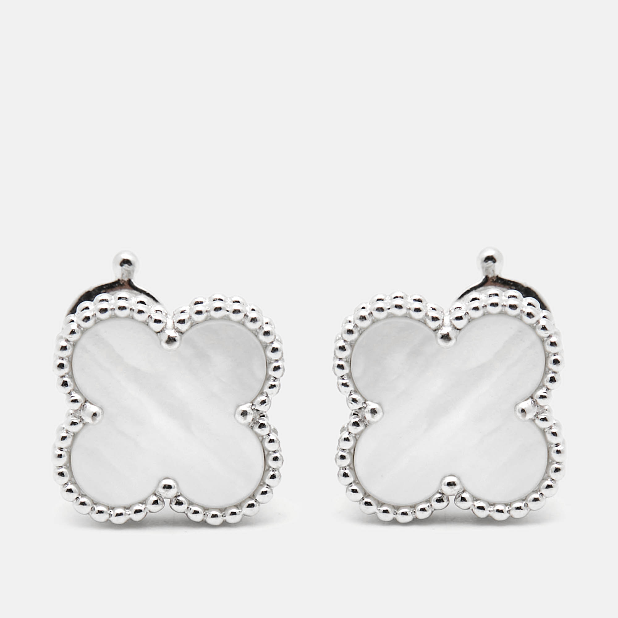 Van Cleef & Arpels Vintage Alhambra Mother of Pearl 18k White Gold Earrings