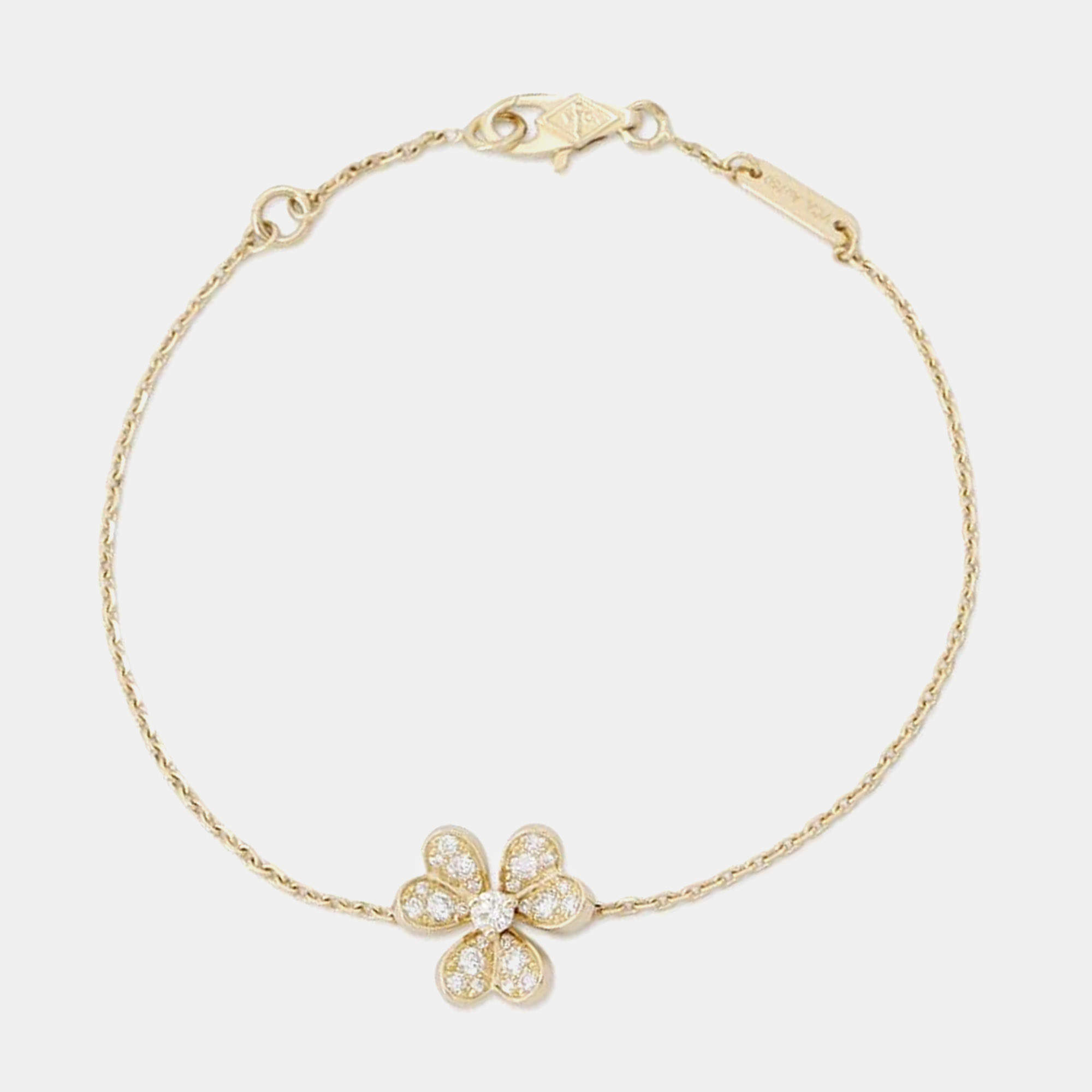 Van Cleef & Arpels 18K Yellow Gold and Diamond Frivole Mini Bracelet
