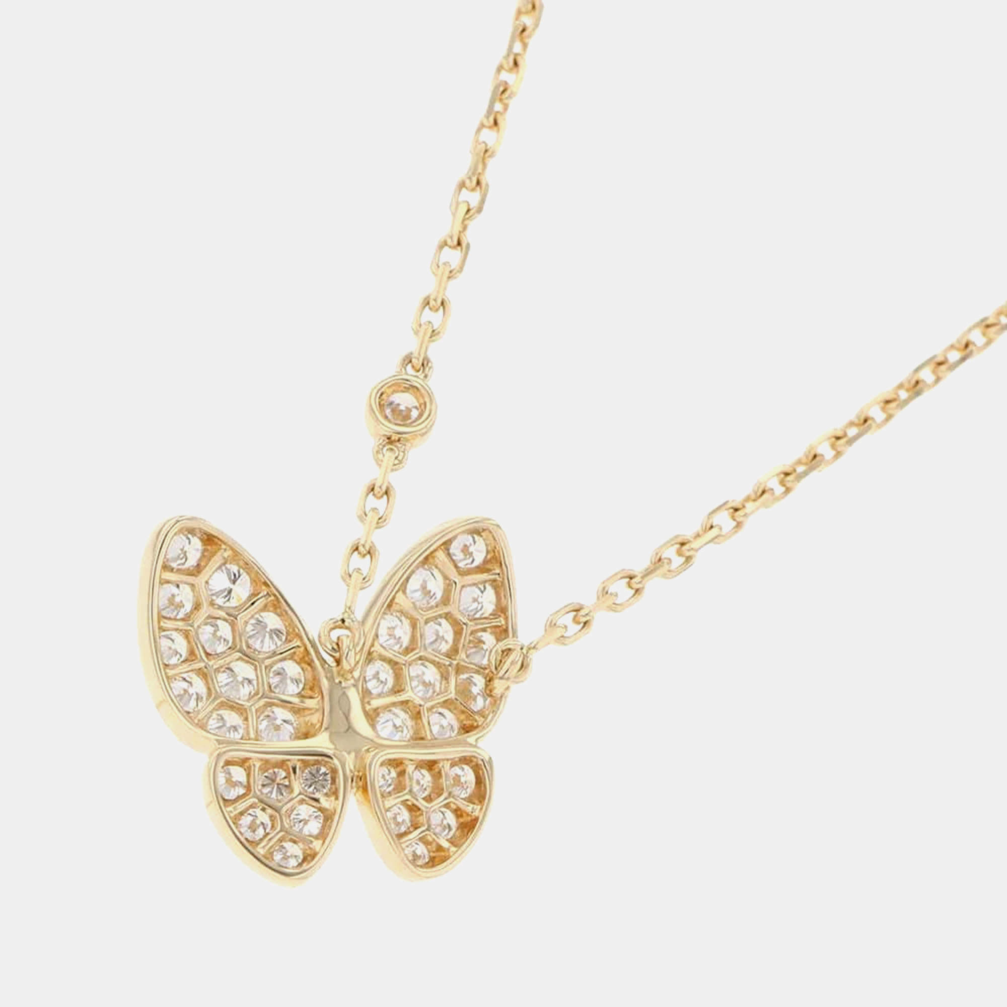 Pre Owned Van Cleef & Arpels 18K Yellow Gold and Diamond Two Butterfly Pendant Necklace