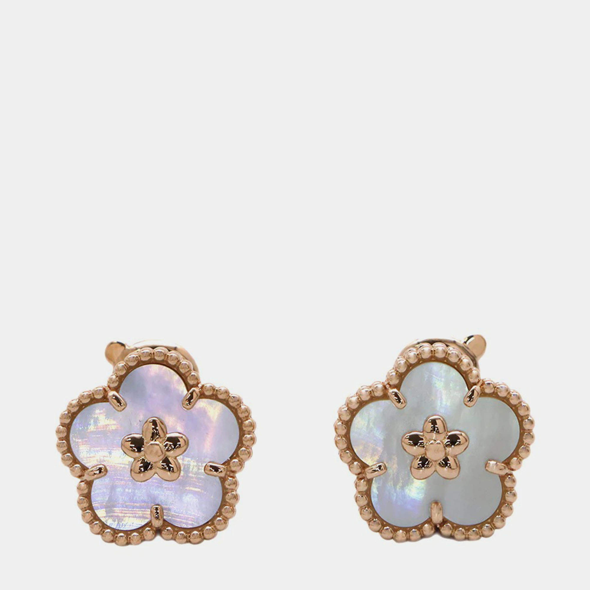 مملوكة مسبقًا Van Cleef & Arpels 18K Rose Gold Lucky Spring Blossom Stud Earrings