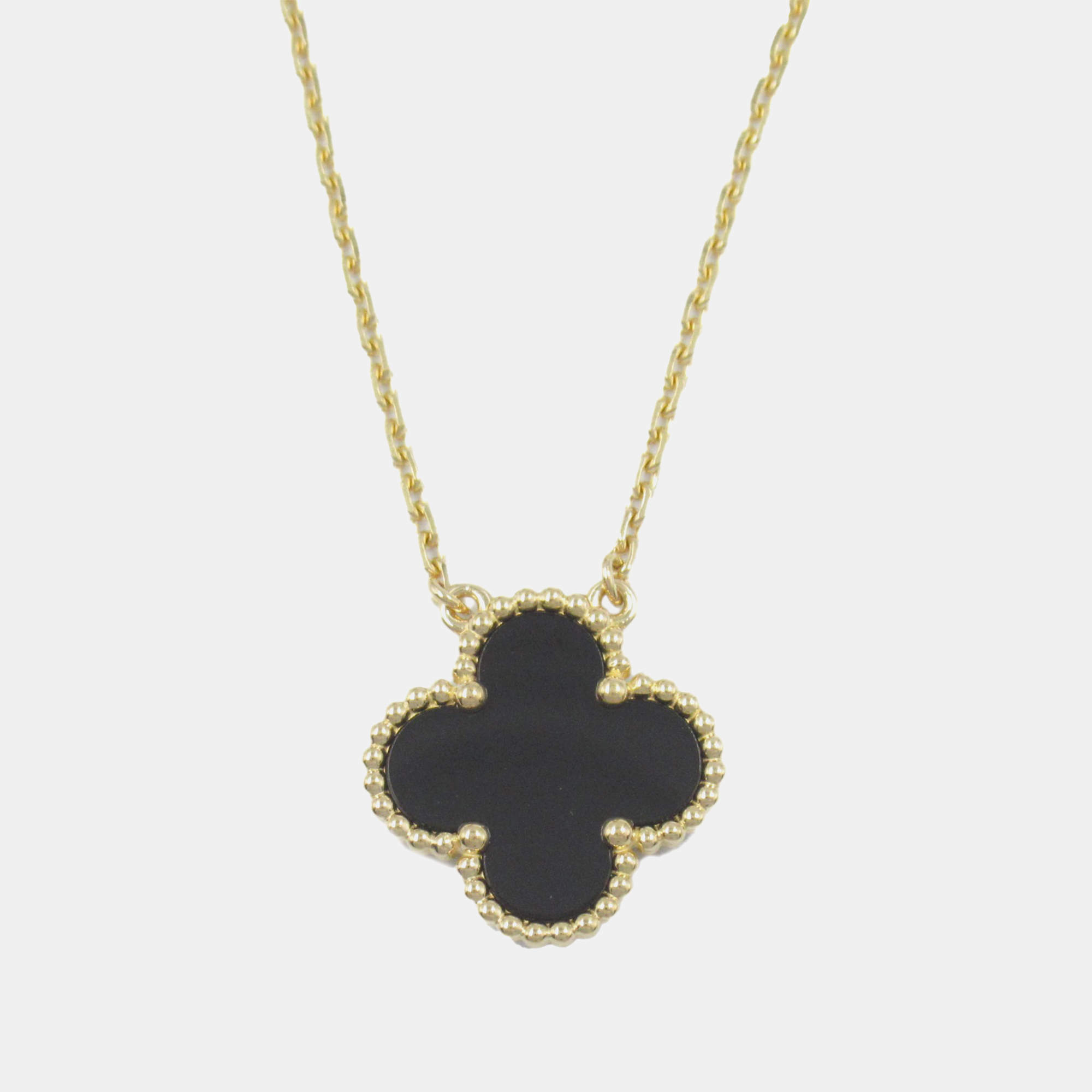Van Cleef & Arpels 18K Yellow Gold and Onyx Vintage Alhambra Pendant Necklace