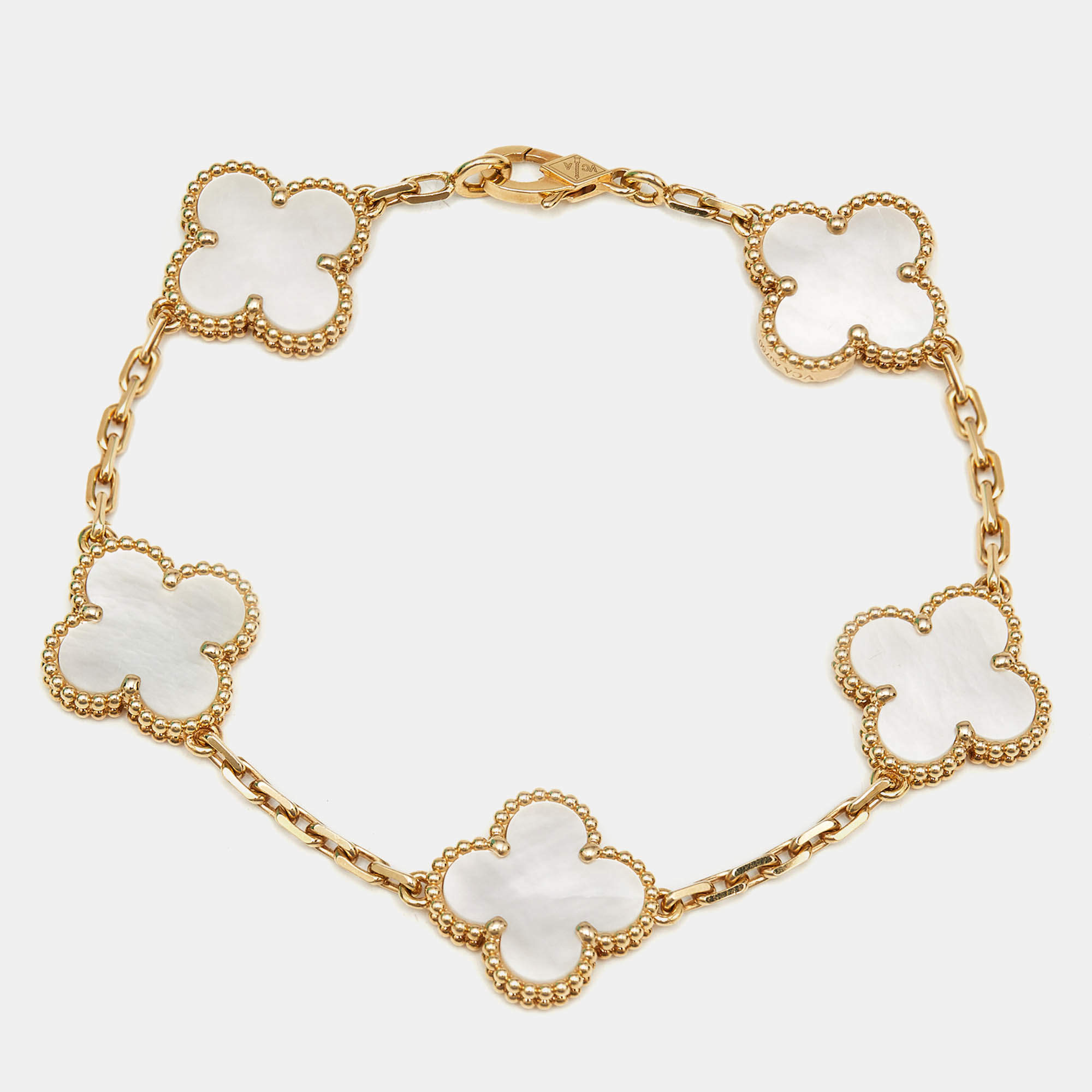 Van Cleef & Arpels Vintage Alhambra Mother of Pearl 18k Yellow Gold Bracelet