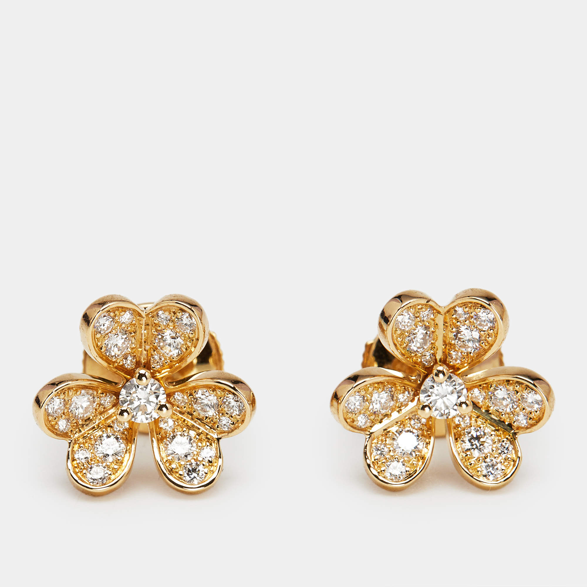 Van Cleef & Arpels Frivole Diamond 18K Yellow Gold Mini Model Stud Earrings