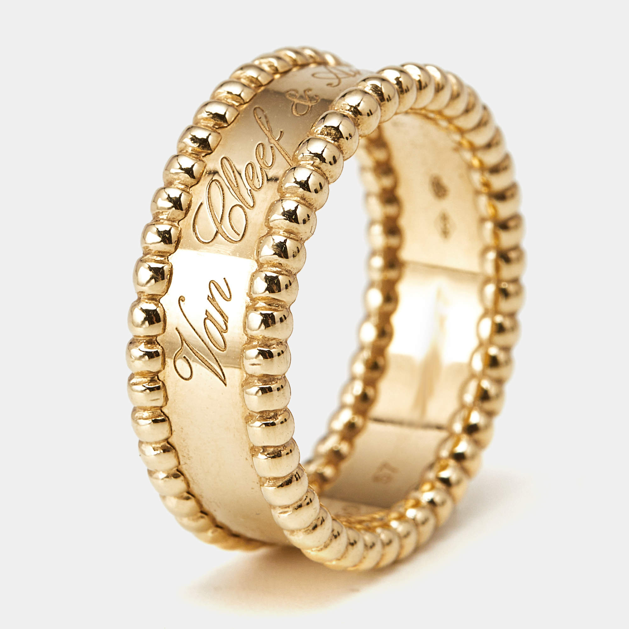 Pre Owned Van Cleef & Arpels Perlée Signature 18k Yellow Gold Ring Size 57