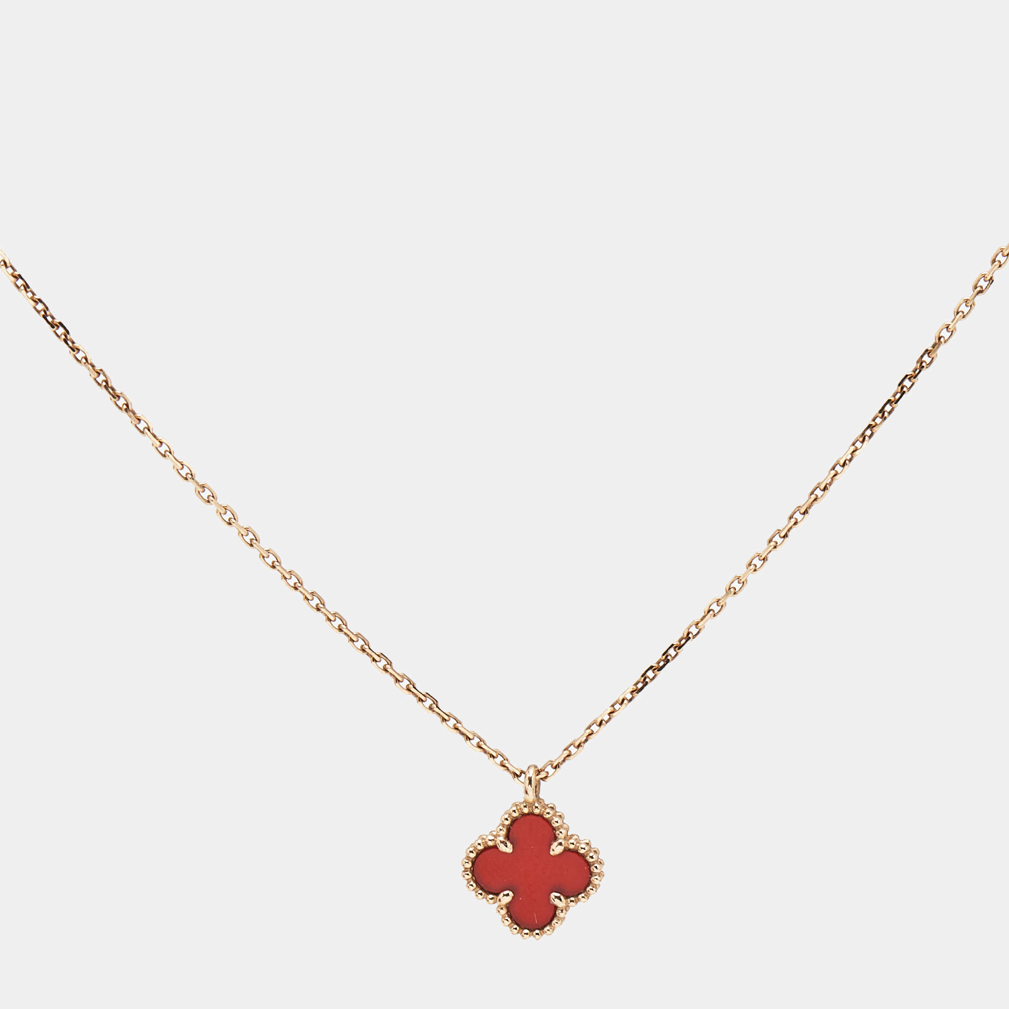 Pre Owned Van Cleef & Arpels Sweet Alhambra Carnelian 18k Rose Gold Necklace